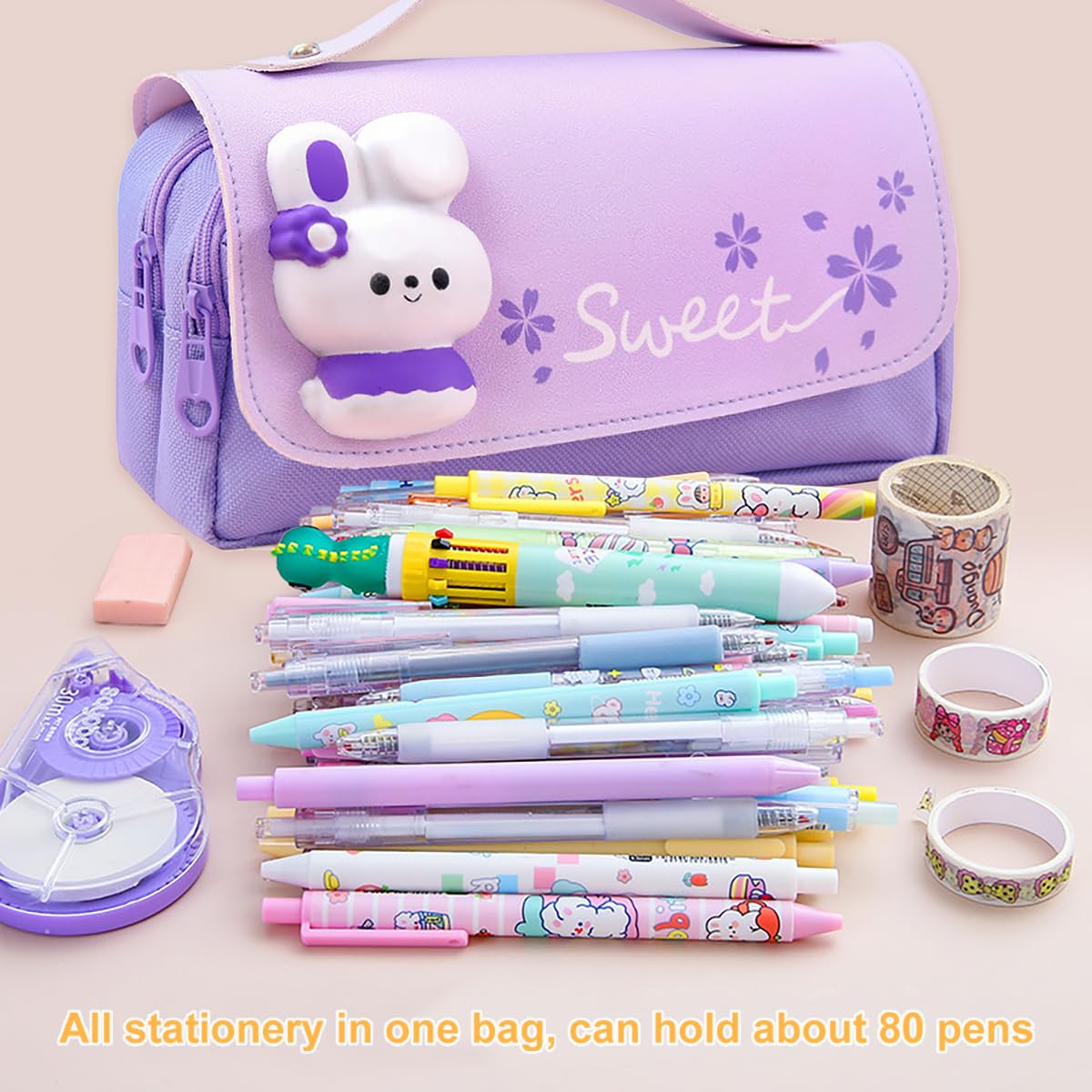 MCWTH Pencil Case for Girls, Kids Large Capacity Cute Pencil Box with Compartments School Organizer