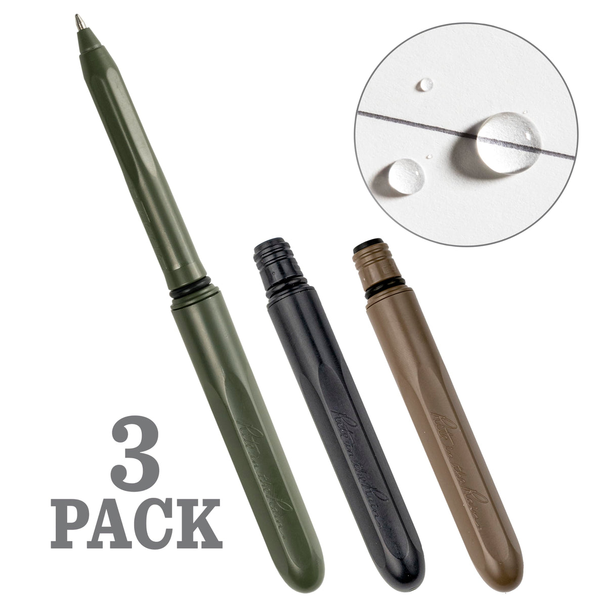 Rite in the Rain All-Weather EDC Pen, Flat Dark Earth, Black, OD Green Pokka 3-Pack, Black 0.8mm