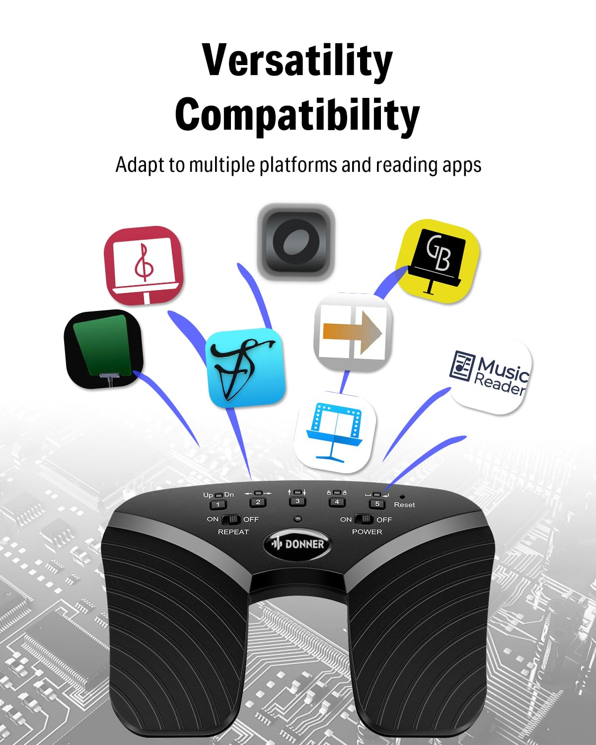 Donner Wireless Page Turner Pedal, Rechargeable Music Page Turner foot pedal for Tablets Phone