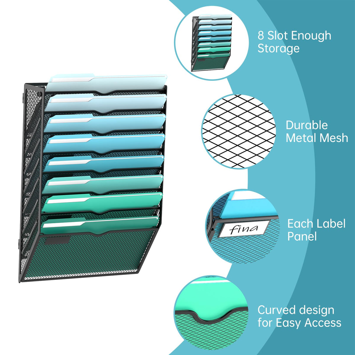 SUPEASY 8-Tier Wall File Organizer, Wall Mounted Mail Sorter, 2 Pack