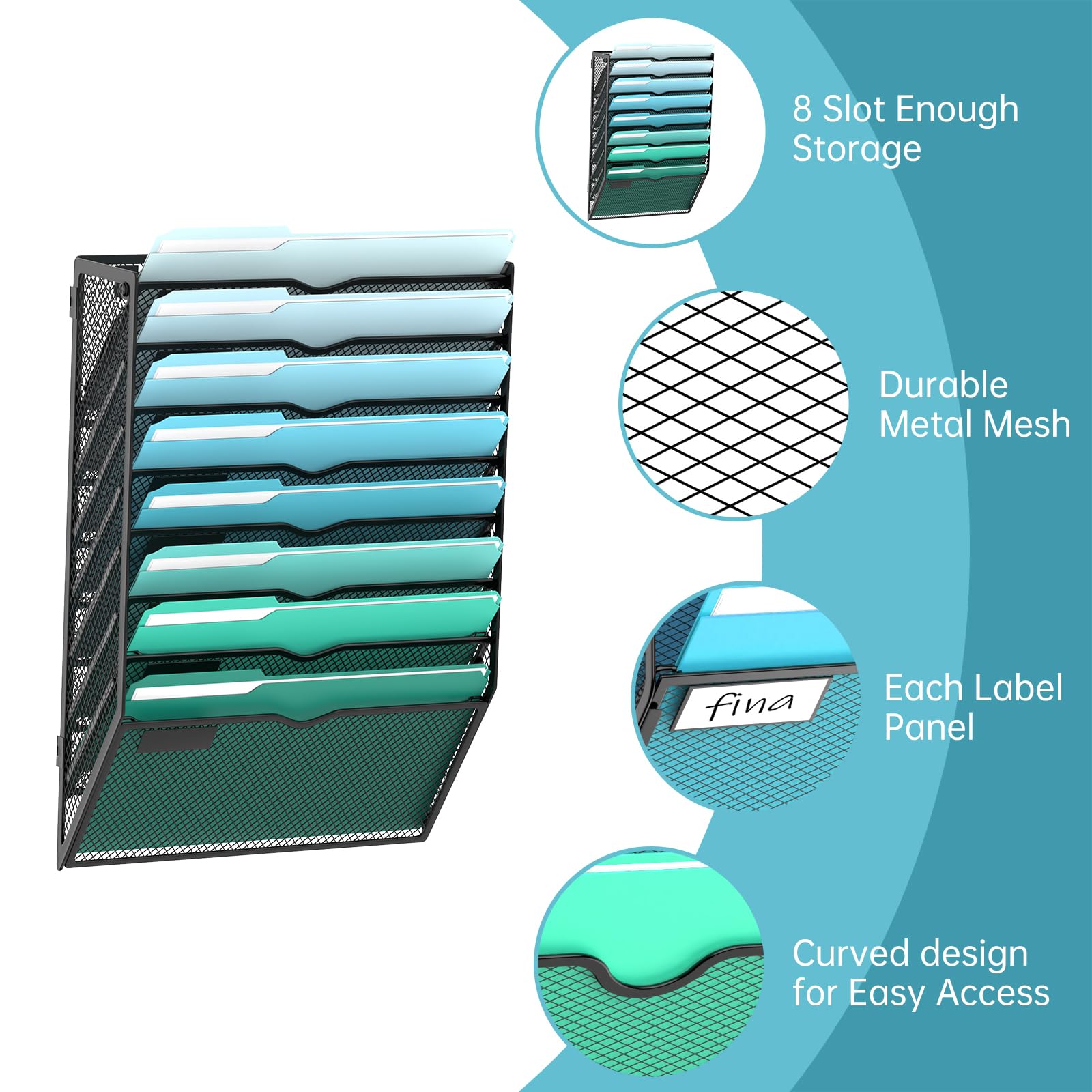 SUPEASY 8-Tier Wall File Organizer, Wall Mounted Mail Sorter, 2 Pack
