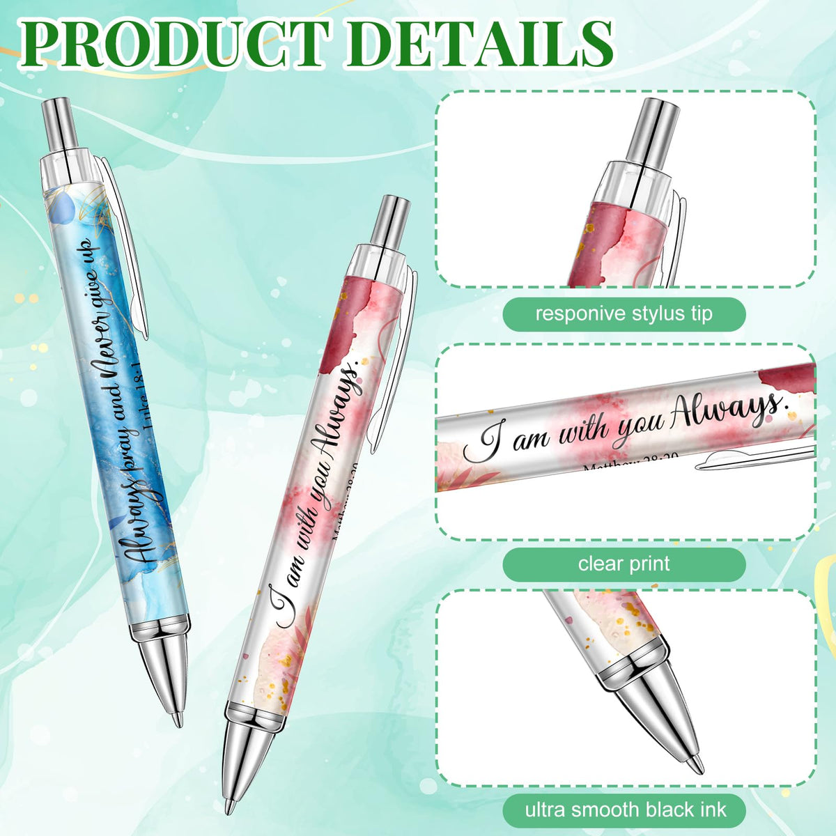 Qeeenar 50 Pcs Bible Verse Pens Christian Gift,Flower