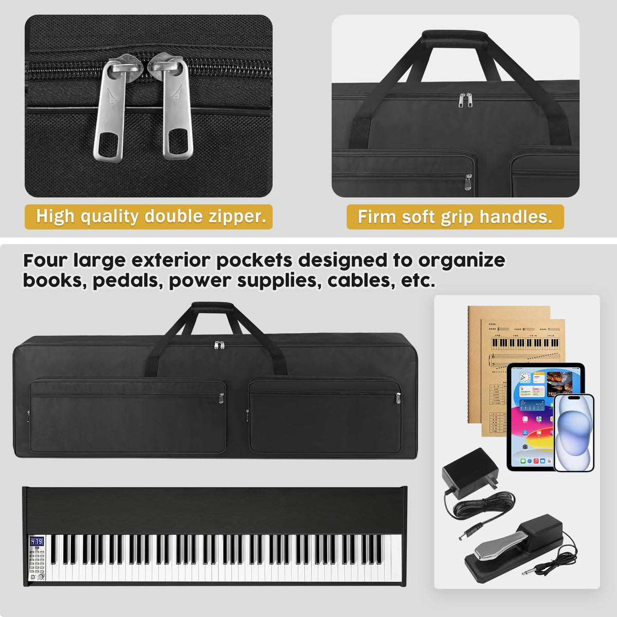 XIDIHF 88 Key Keyboard Case 53.9''x7.1''x14.6'', Portable Padded Piano Bag Keyboard Gig Bag with