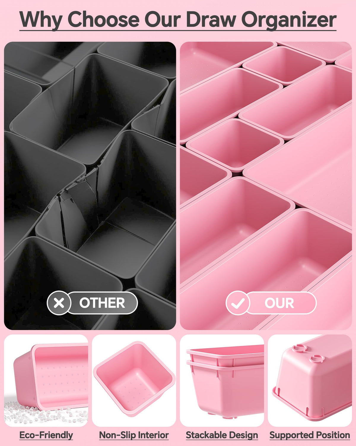 KEMETHY 25 PCS Plastic Drawer Organizers Set, 4 Sizes Vanity Organizer
