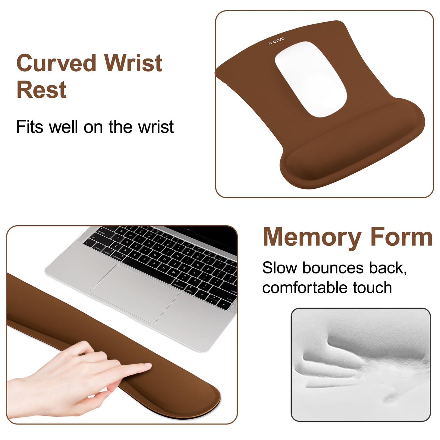 MOSISO Wrist Rest Support for Mouse Pad & Keyboard Set, Brown