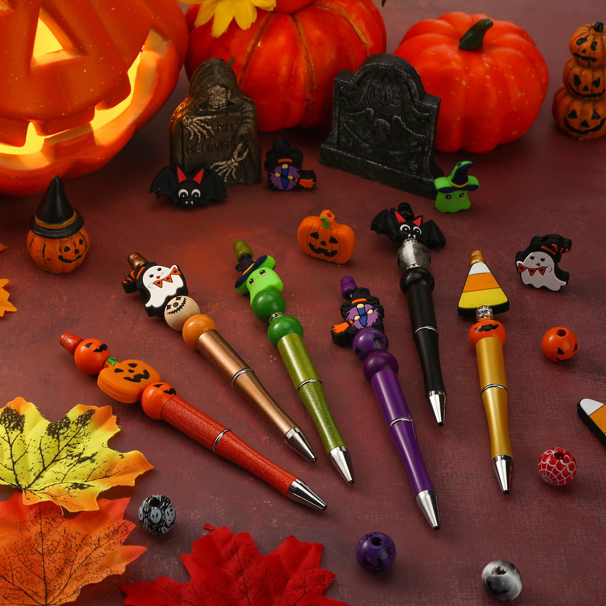 Ctosree 36 Sets Halloween Beadable Pens Beads Black Ink, Ghost