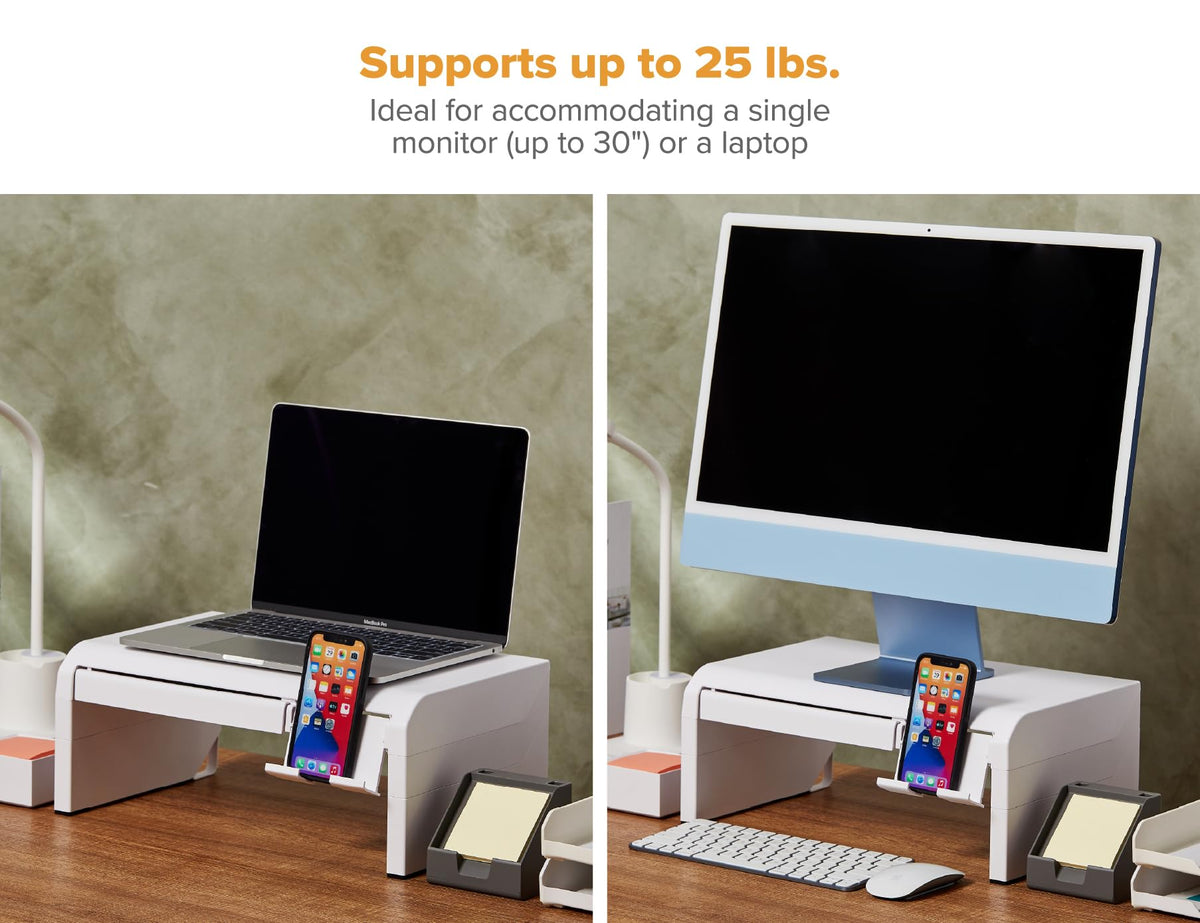Bostitch Konnect Adjustable Monitor Riser with Drawer & Cell Phone Holder, Laptop Stand for Desk, 4