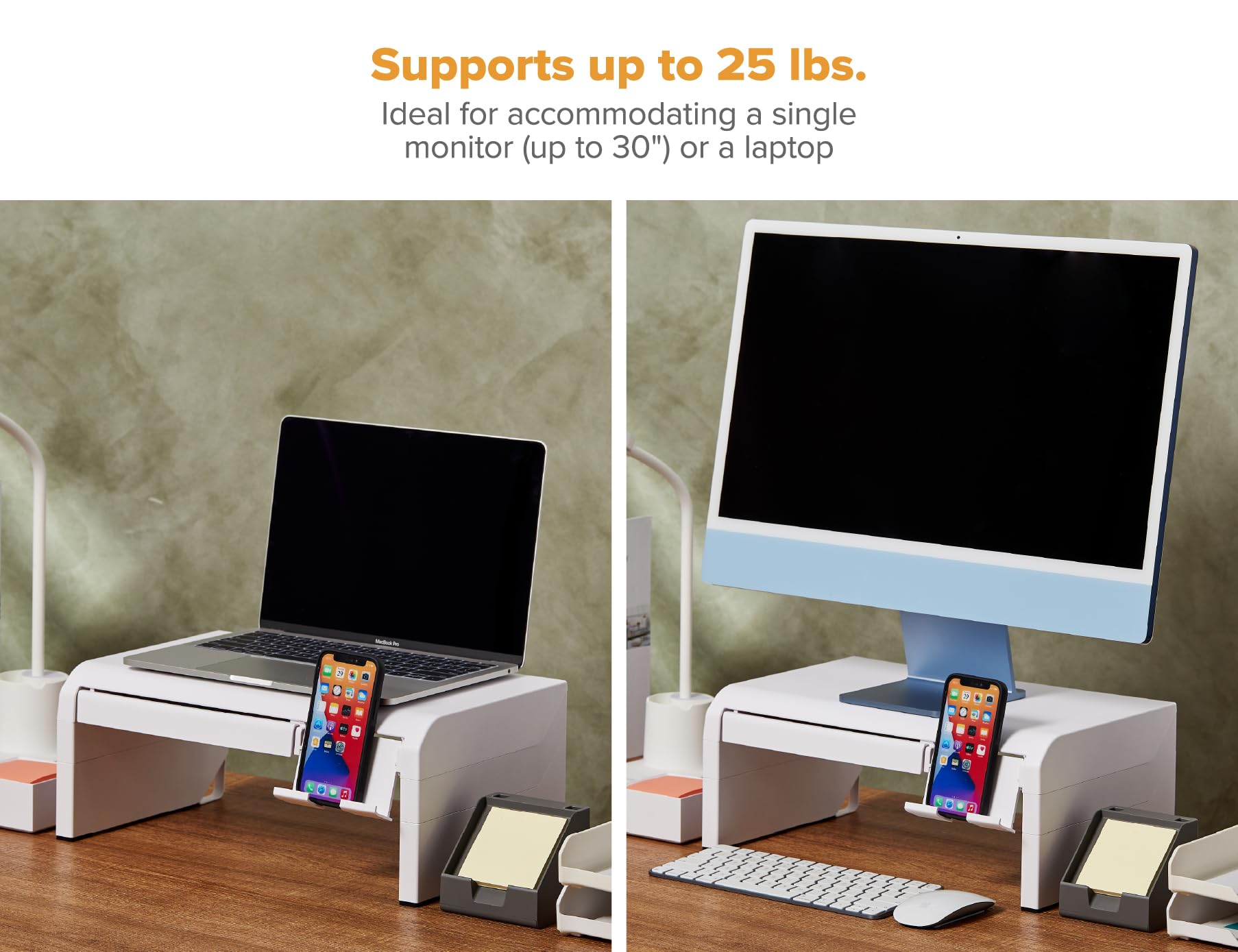 Bostitch Konnect Adjustable Monitor Riser with Drawer & Cell Phone Holder, Laptop Stand for Desk, 4