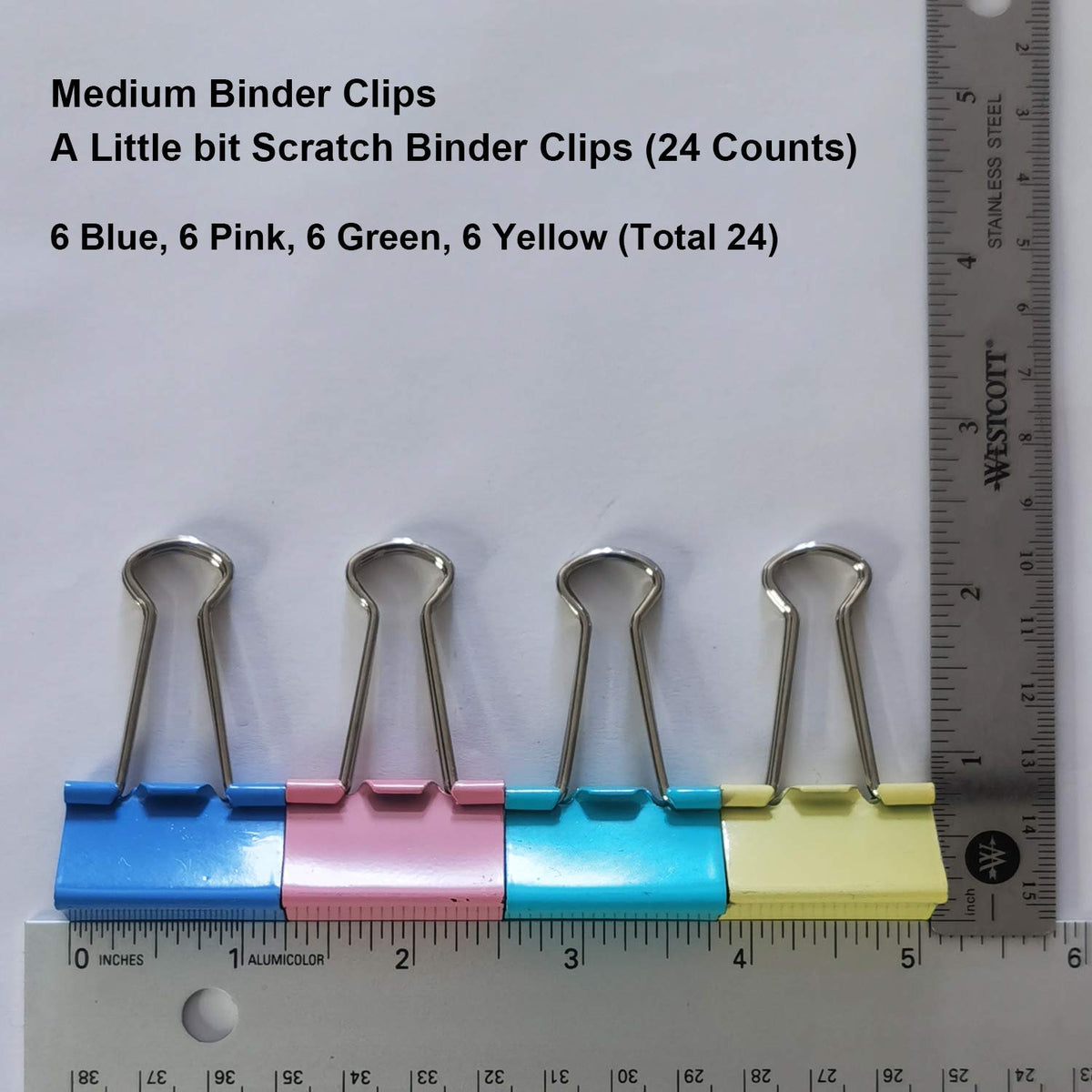 Medium Binder Clips Mix Color 1-1/4" / 1.25 inches / 32 mm a Little bit Scratch Paper Clips (24