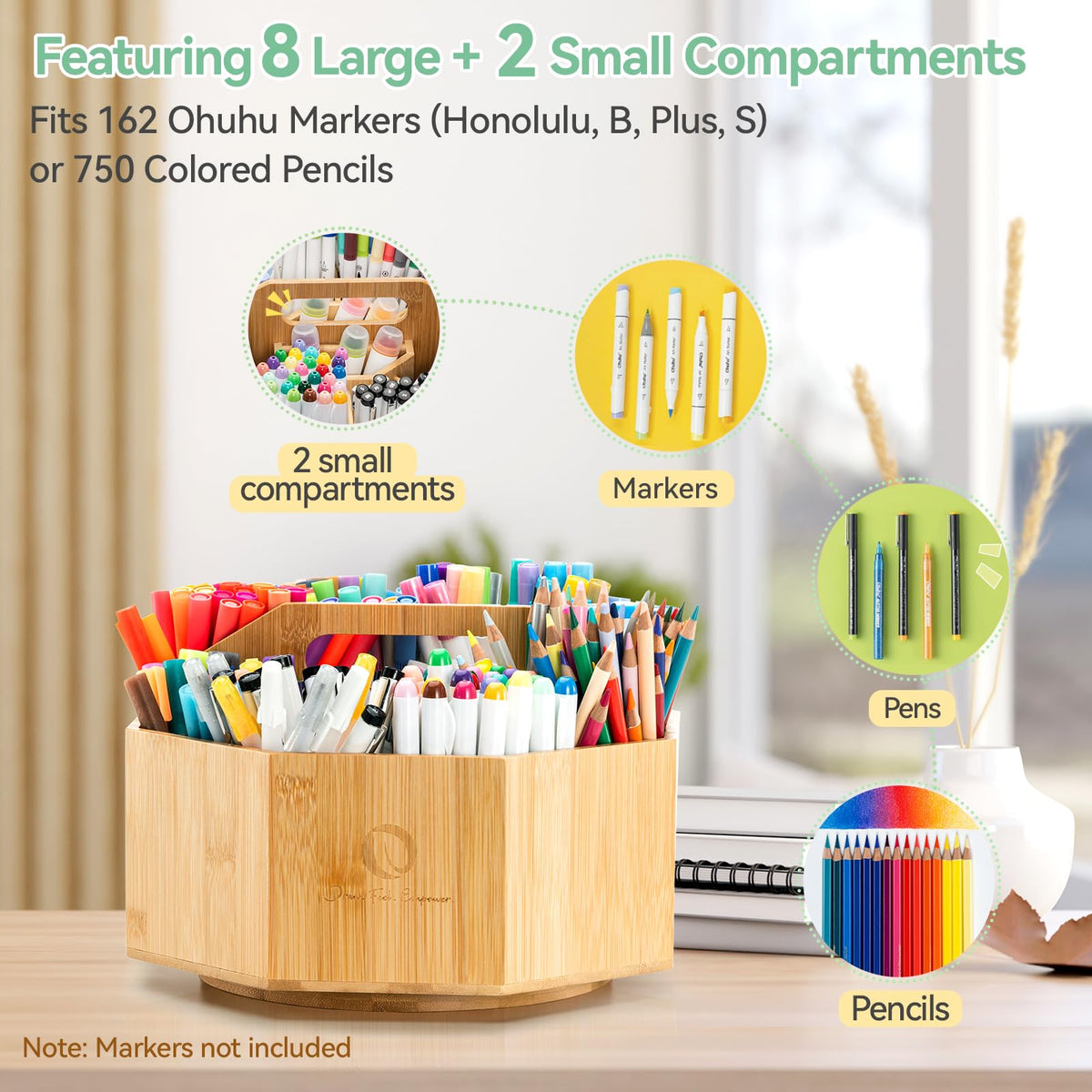 Ohuhu 360° Rotating Marker Organizer Holds 162 Honolulu & B Oahu Markers