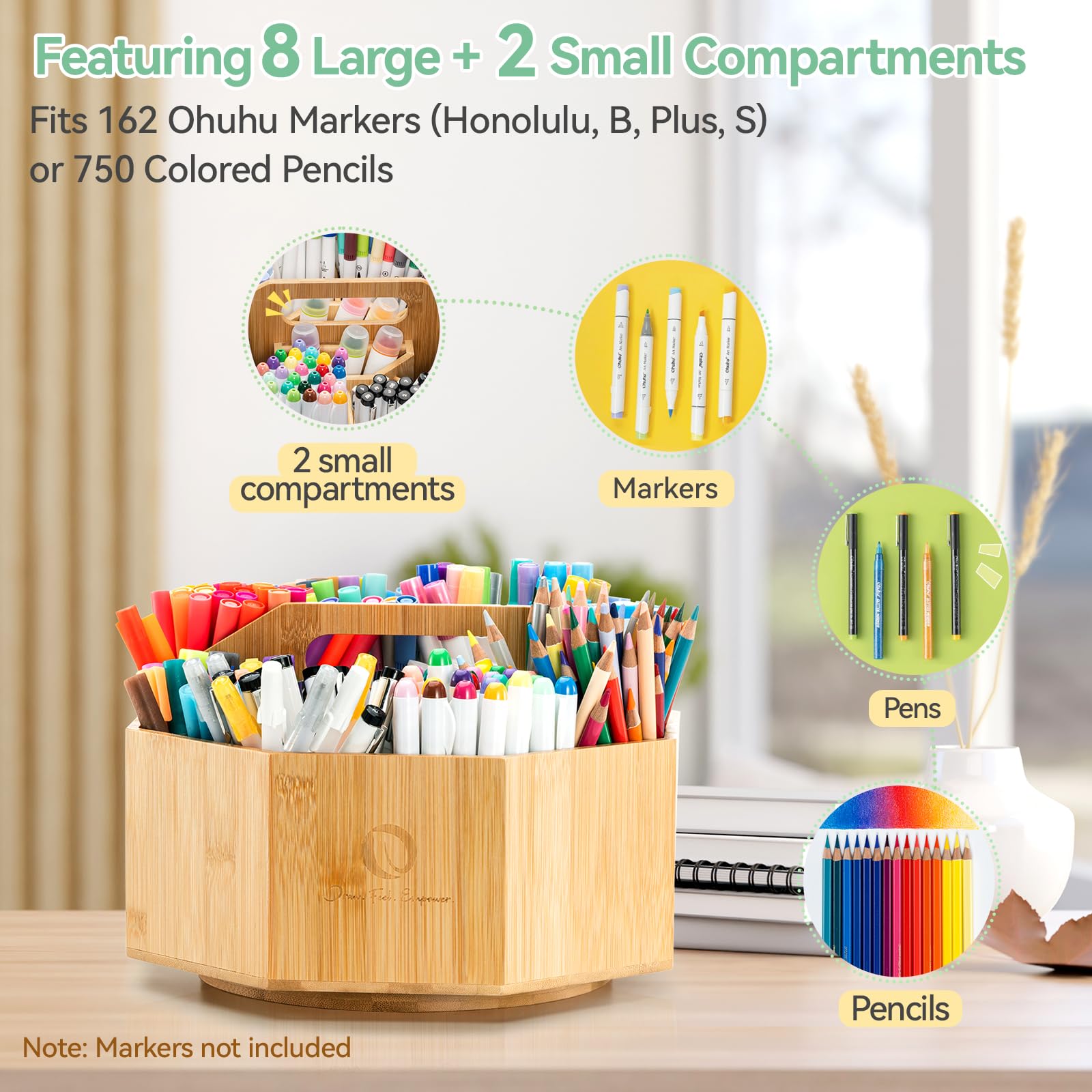 Ohuhu 360° Rotating Marker Organizer Holds 162 Honolulu & B Oahu Markers