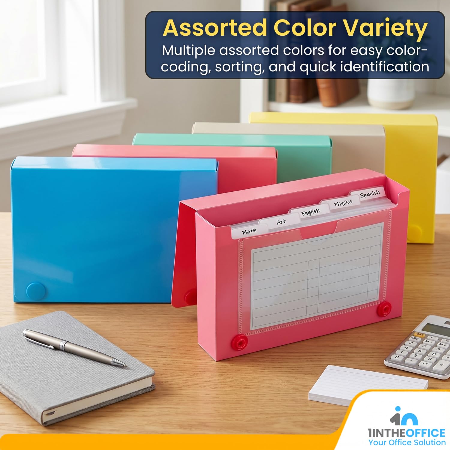 1InTheOffice Index Card Holder 4x6, Index Card Case, Assorted Colors (4 Pack)