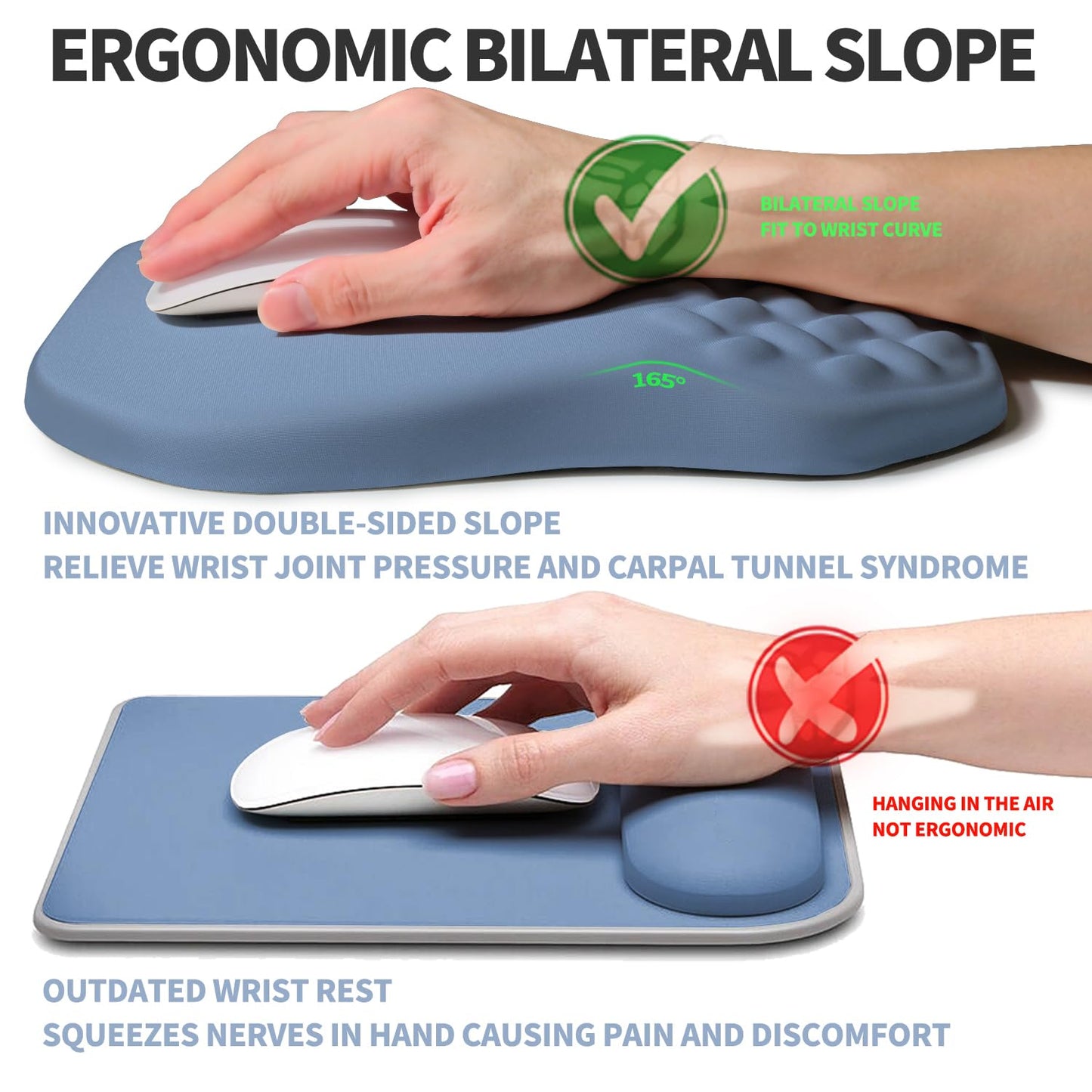 Gleamtide Ergonomic Raised Mouse Pad Wrist Support with Bilateral Slope Memory Foam Mousepad for
