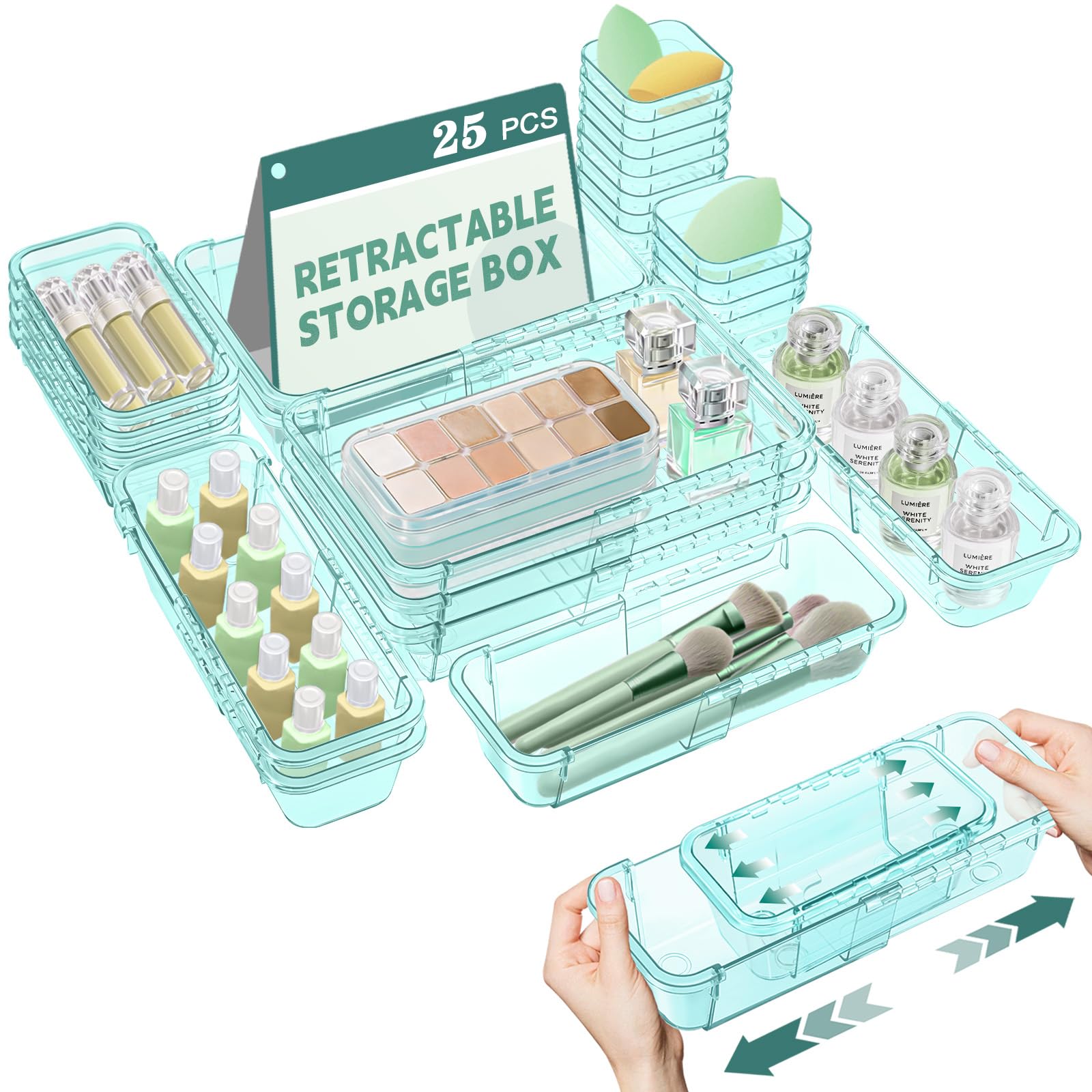 25 Pcs Clear Drawer Organizer, Adjustable Drawer Storage Box, 3-Size Desk Drawer Organizer, Acrylic