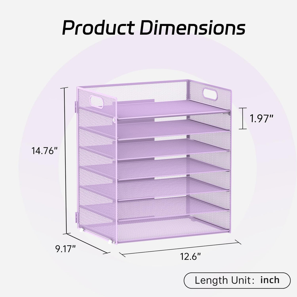 7 Tier Paper Organizer for Desk with Mesh Letter Trays and Handle Purple