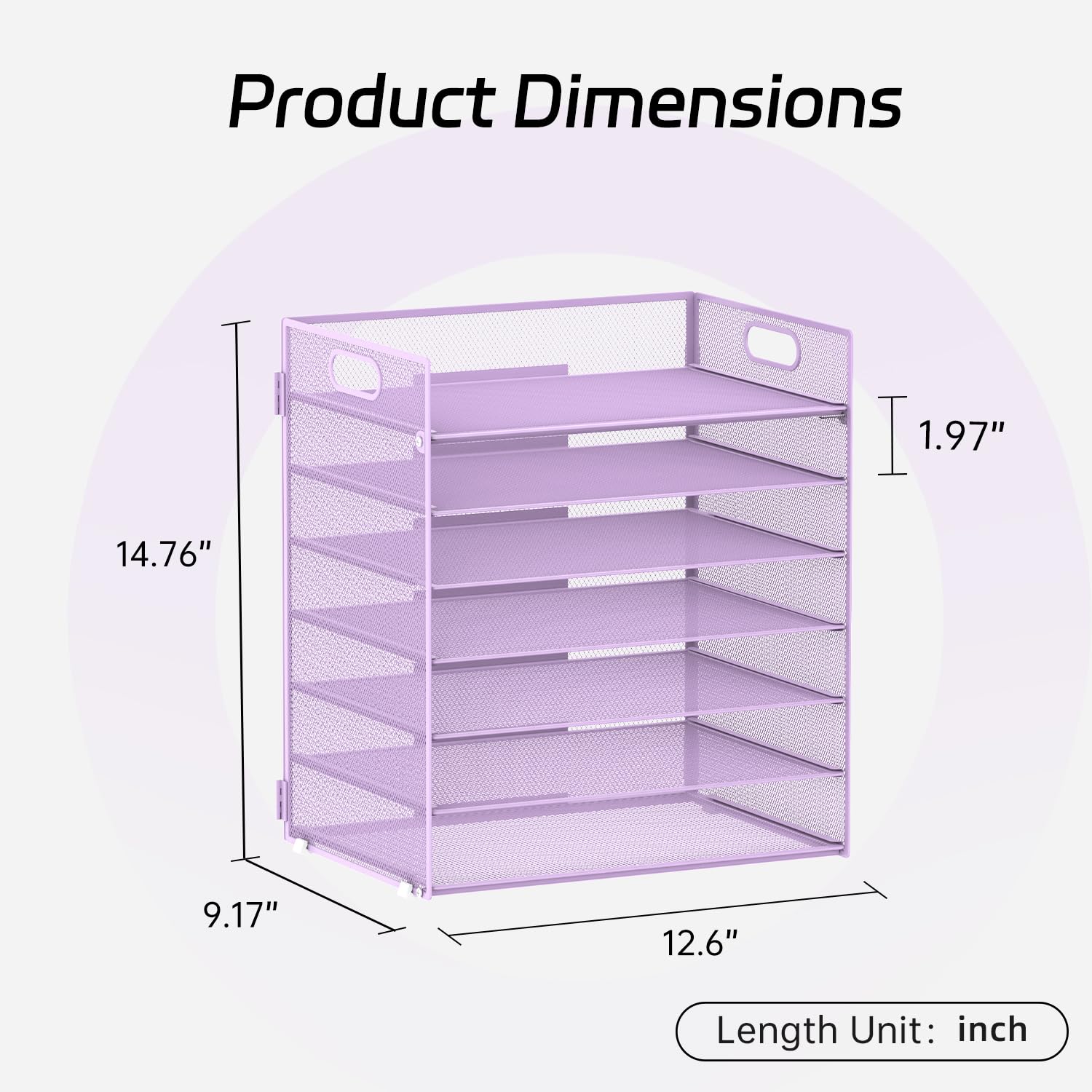 7 Tier Paper Organizer for Desk with Mesh Letter Trays and Handle Purple