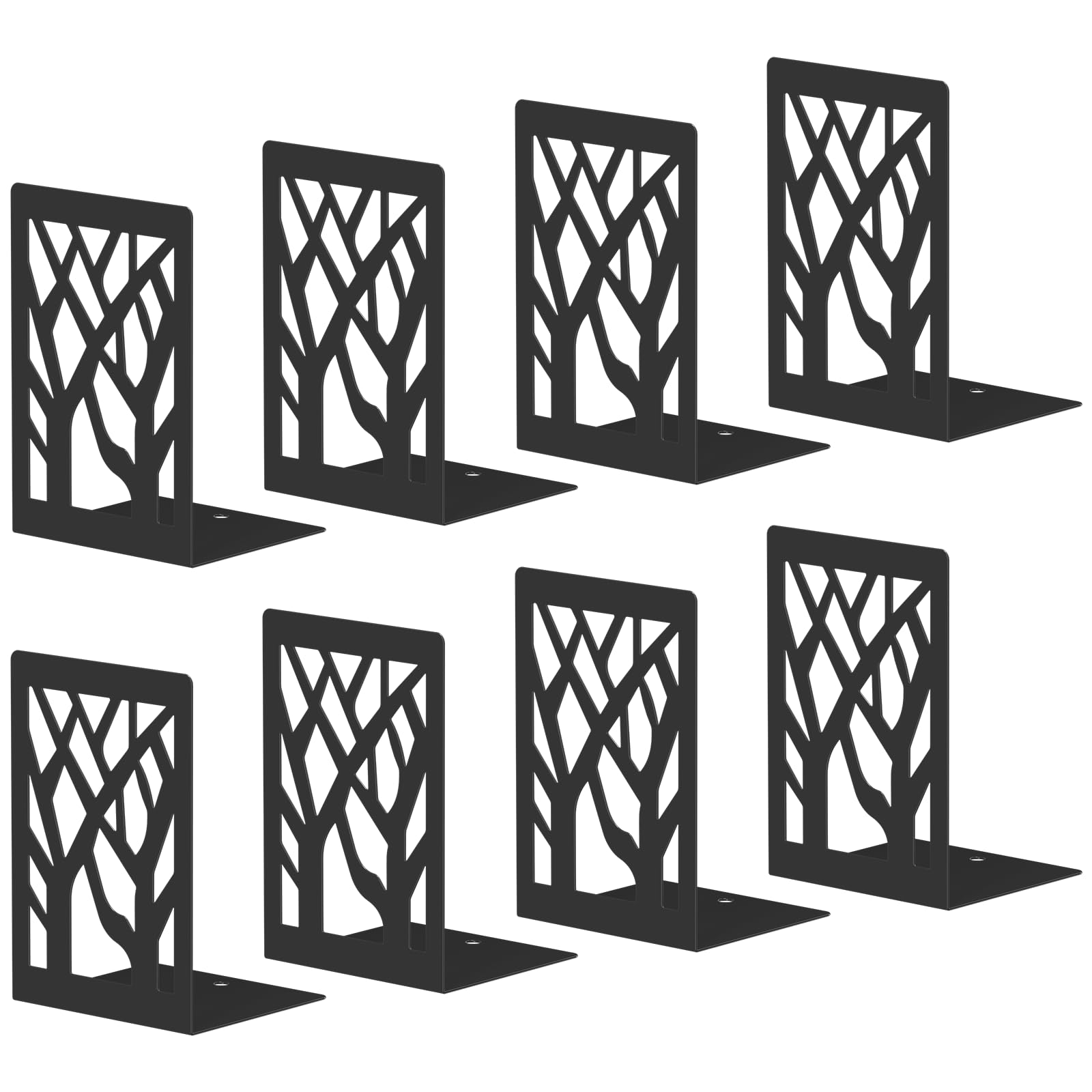 ALOTCHE Bookends 8 Pieces, Tree Design Modern Metal Bookends for Shelves, Black Tree Book Ends