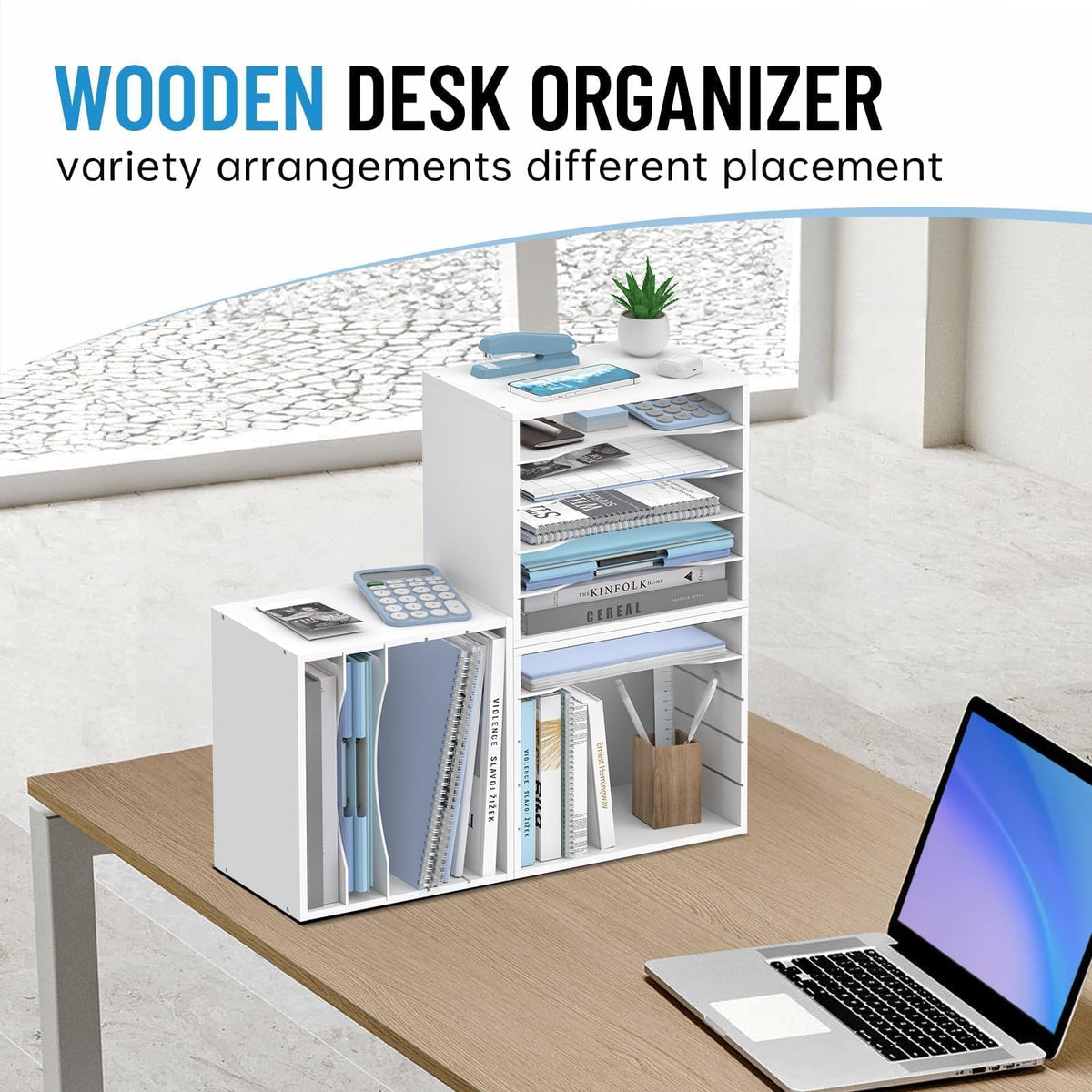 5-Tier Paper Organizer for Desk, Adjustable Mail Organizer, White