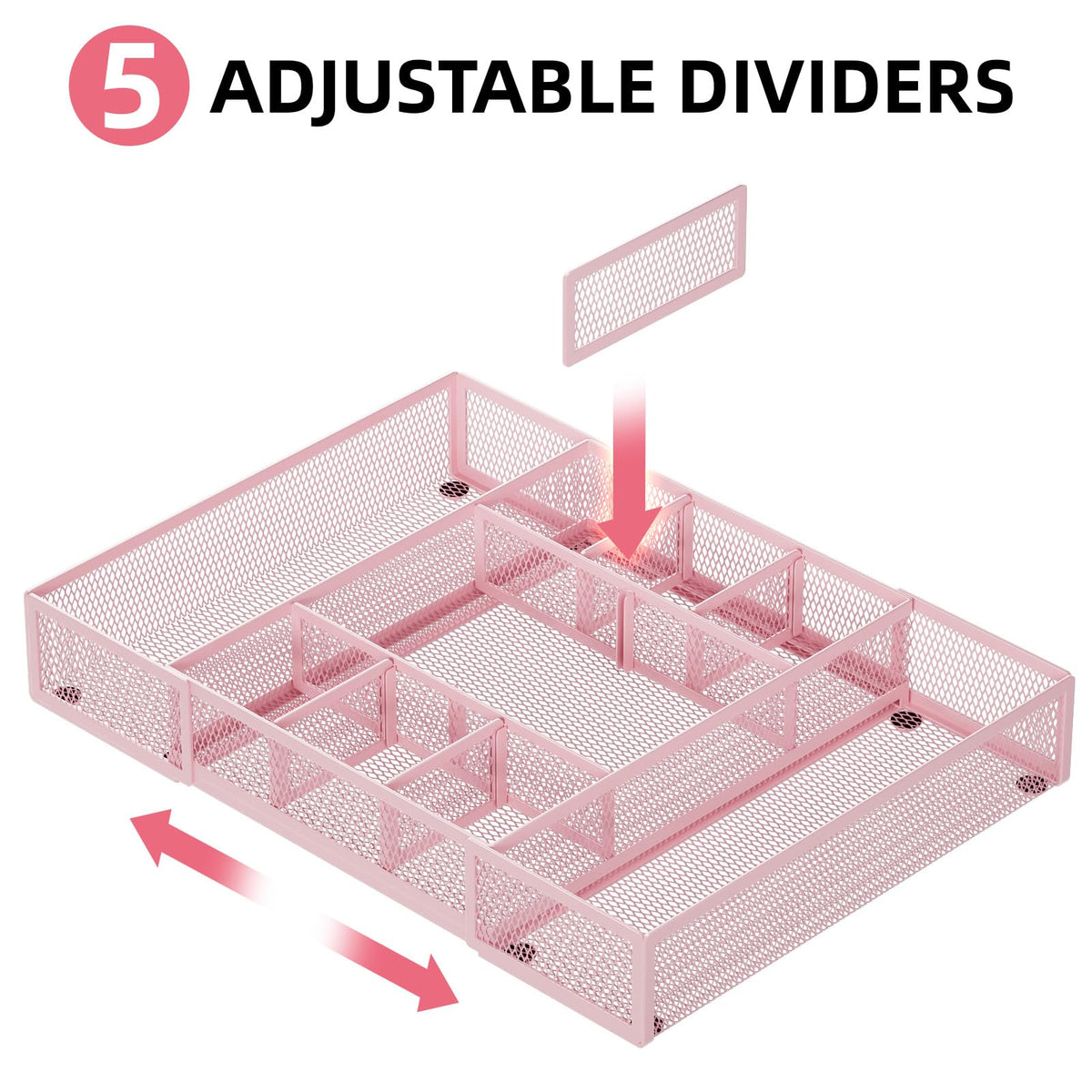 Marbrasse Expandable Desk Drawer Organizer, Mesh Tray with 10 Adjustable Compartments, Desk