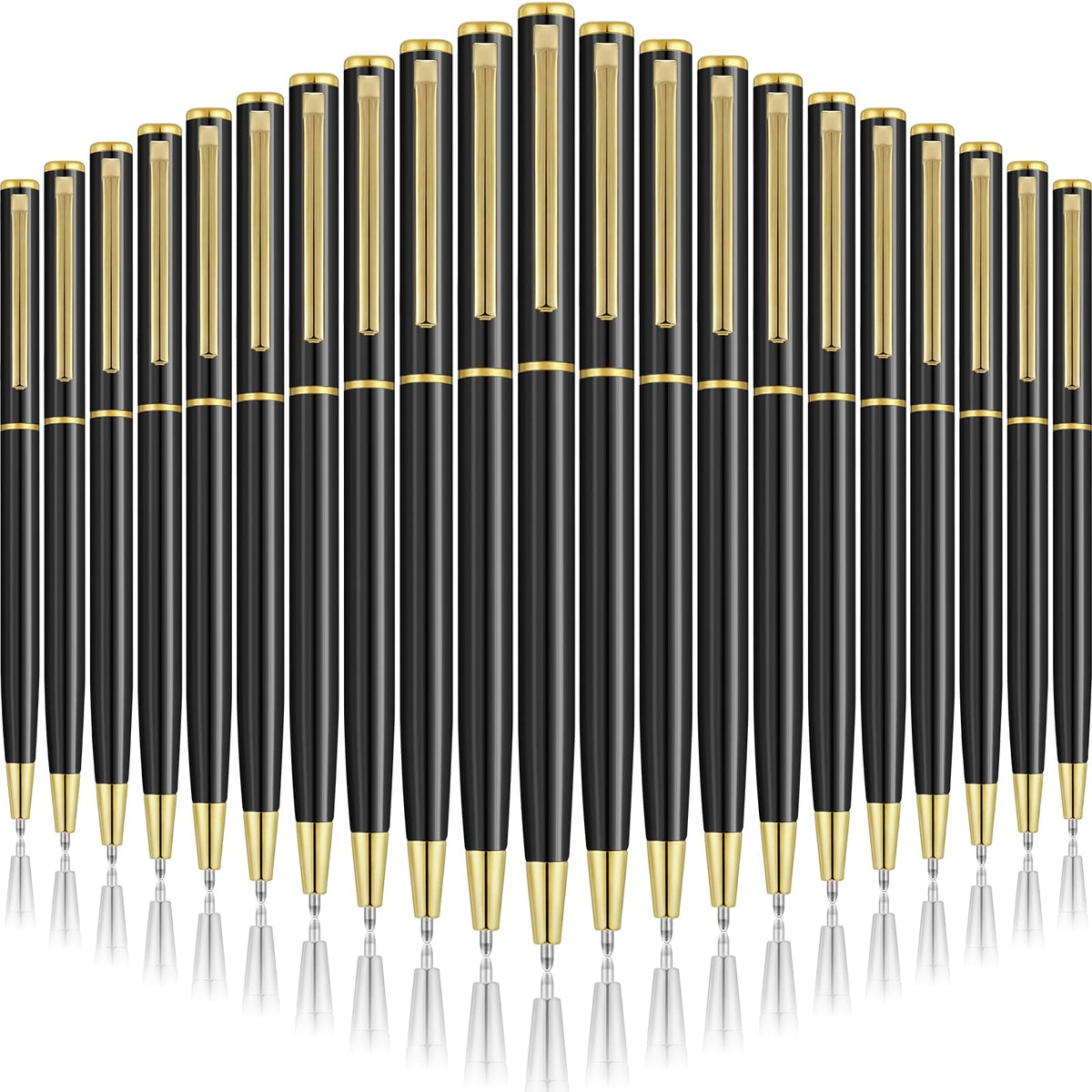 Zonon 50 Pieces Black Gold Metal Slim Ballpoint Pens Bulk, 1mm Black Ink