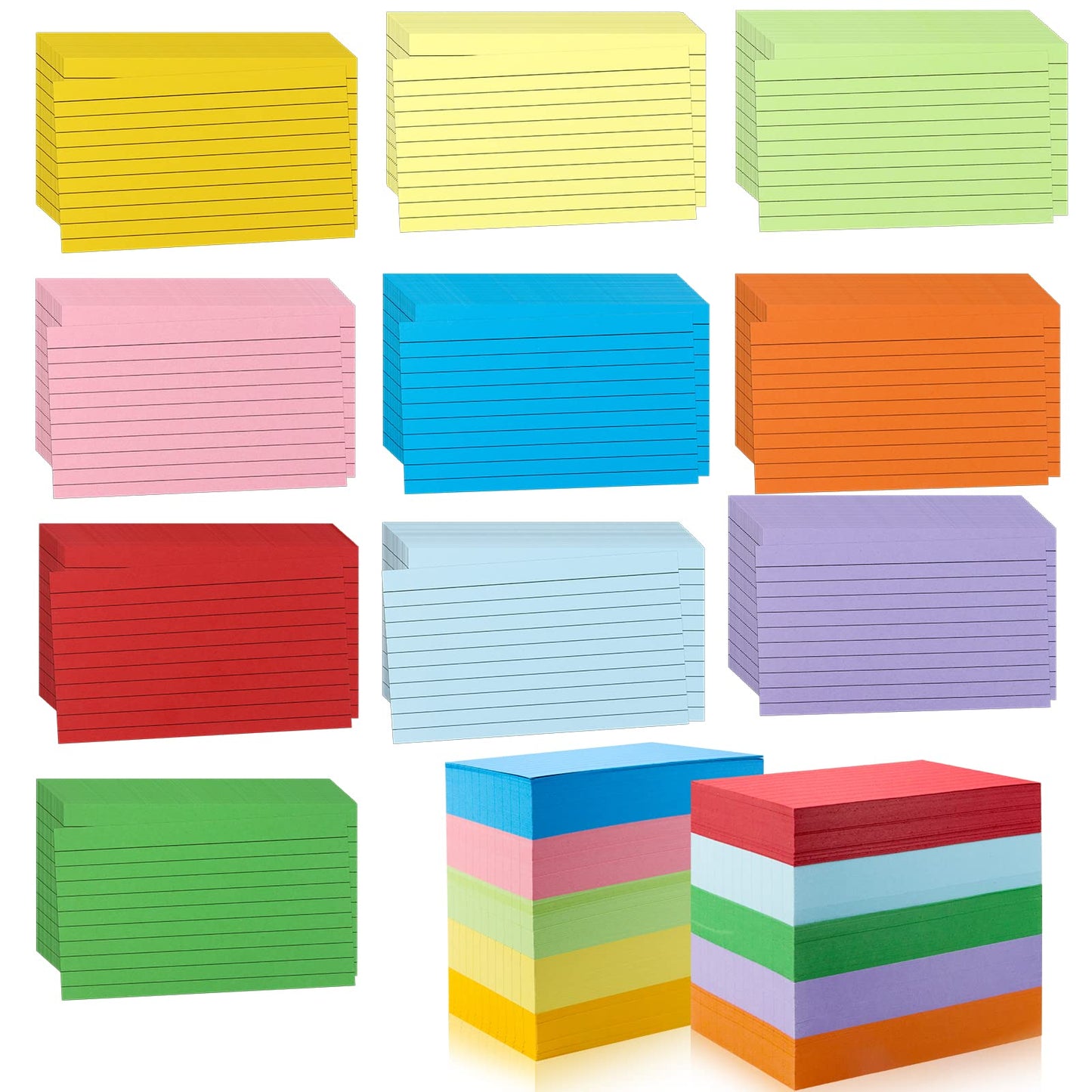 1200 Pieces Index Cards Ruled 3 x 5 Color Index Cards Bulk, Flash Cards, Study Cards, Note Cards