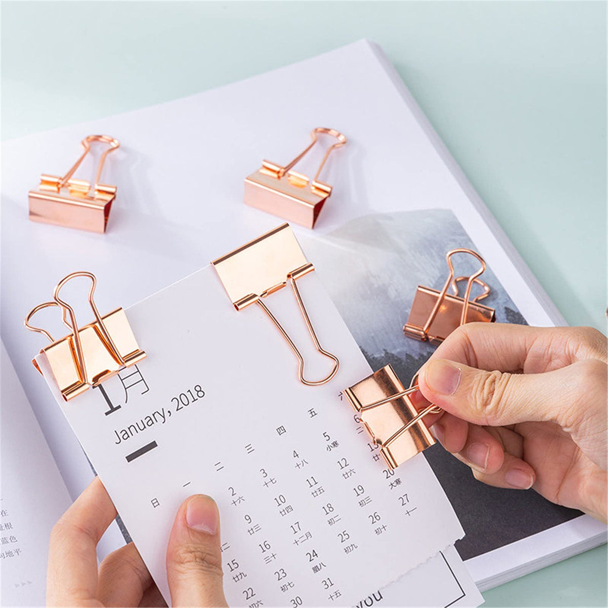 72 Pcs Rose Gold Small Binder Clips, Paper Clips and Thumbtack for Office Work School and Home