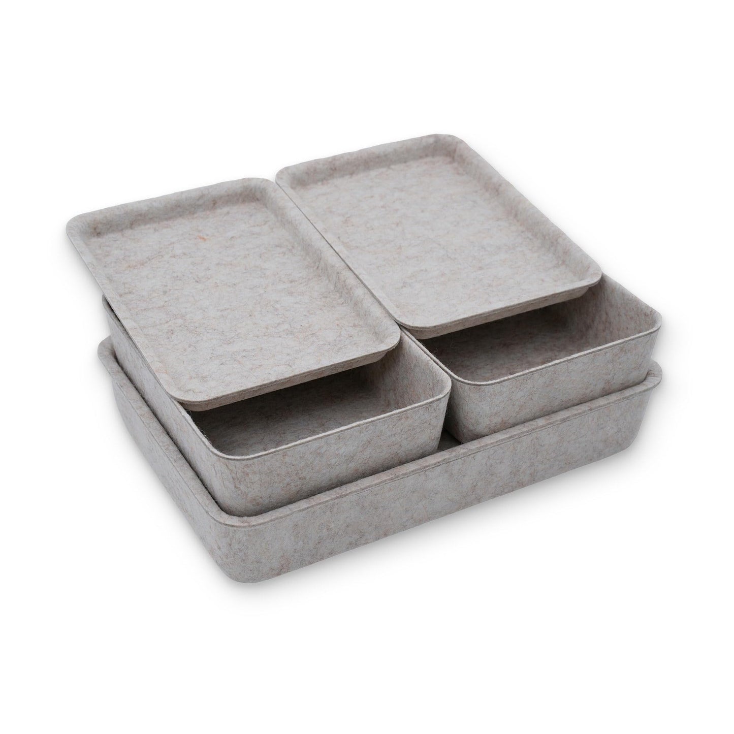 Welaxy Oatmeal Lidded Felt Drawer Organizers 3pc Office Makeup Storage Box