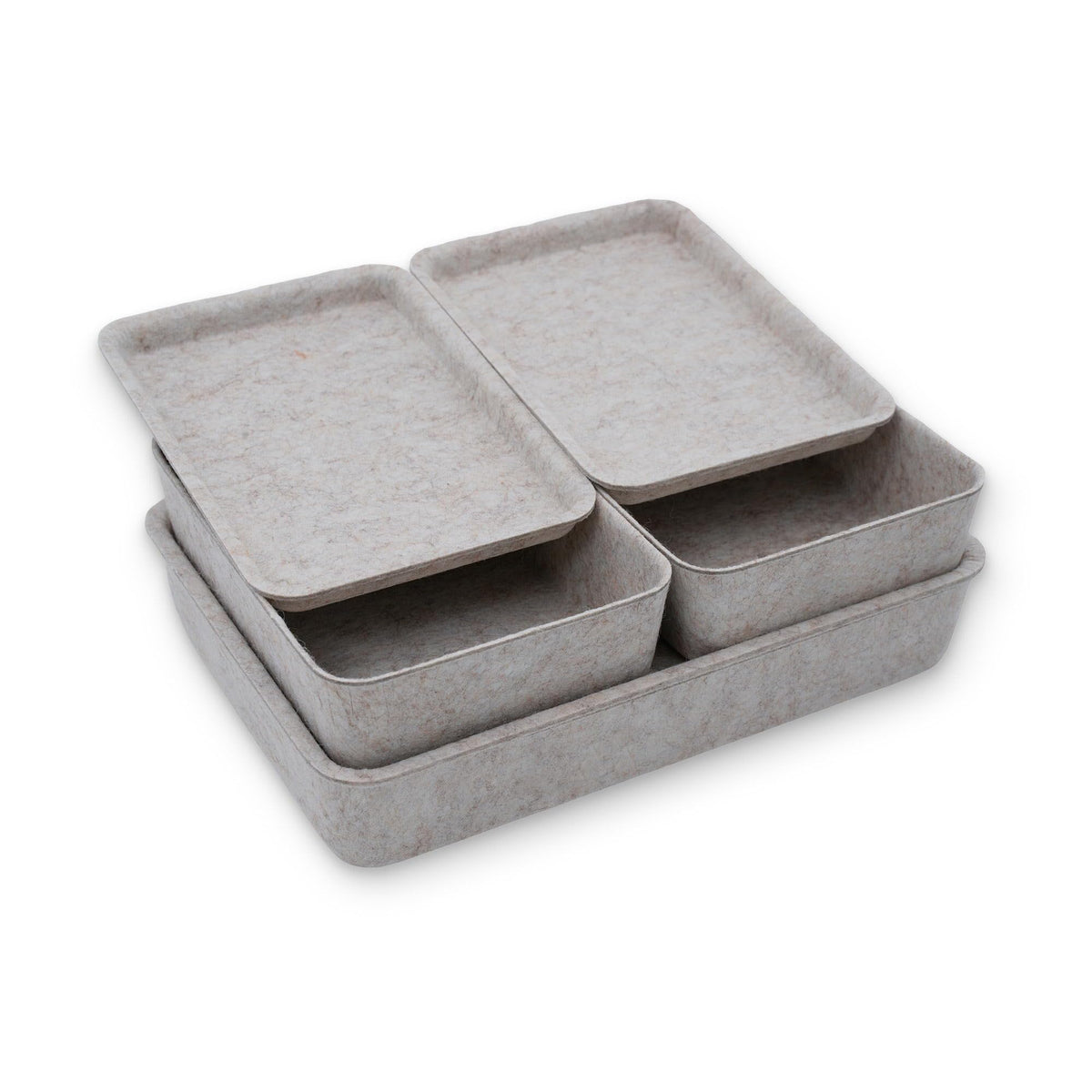 Welaxy Oatmeal Lidded Felt Drawer Organizers 3pc Office Makeup Storage Box