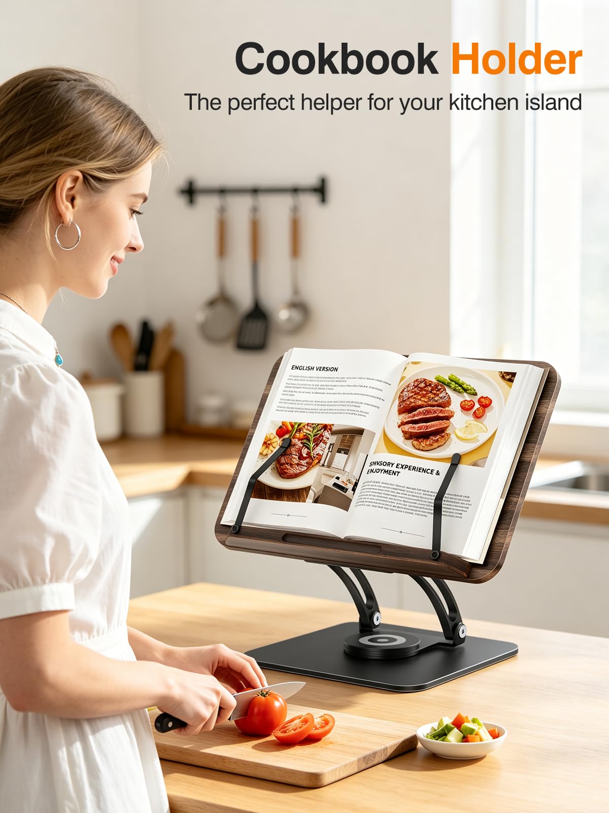 Tounee Adjustable Book Stand with 360° Swivel Base,Matte Black