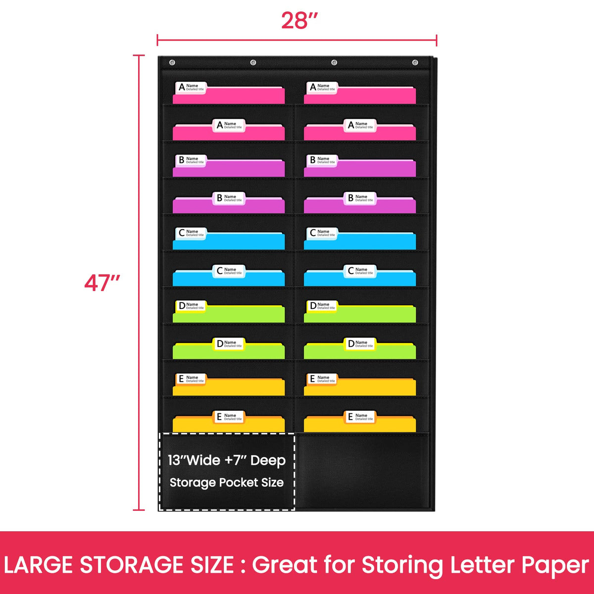 Godery Folder Pocket Chart (Black), Cascading Wall Organizer for School, Classroom, Home or Office