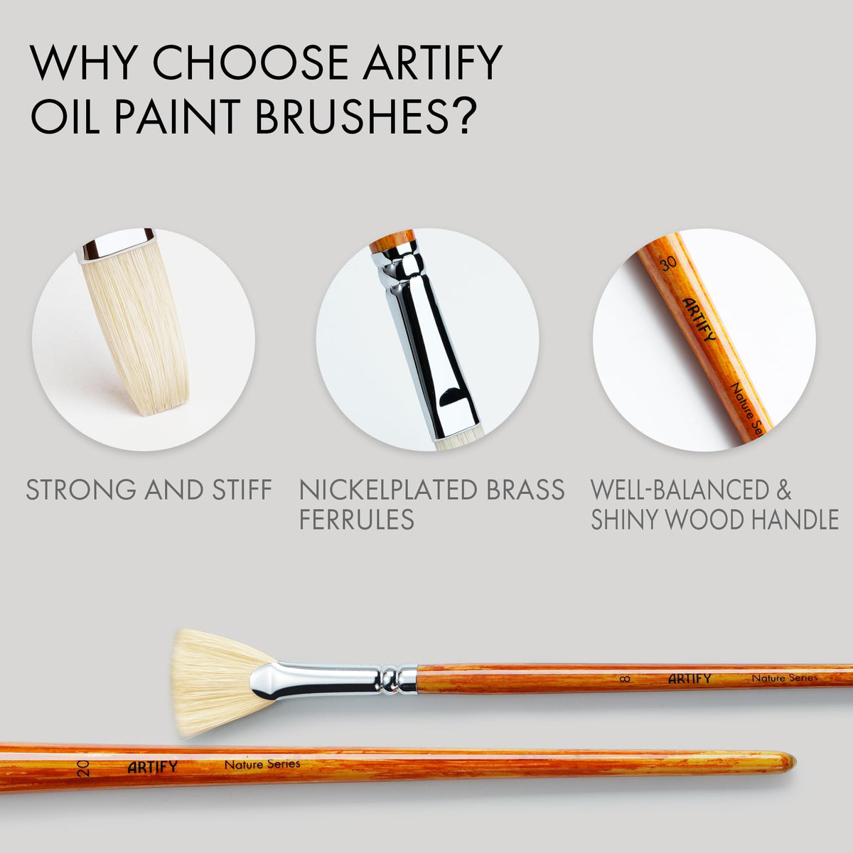 ARTIFY 15-Piece Professional Oil Paint Brush Set - Natural Hog Bristle, No-Shedding, Handcrafted by