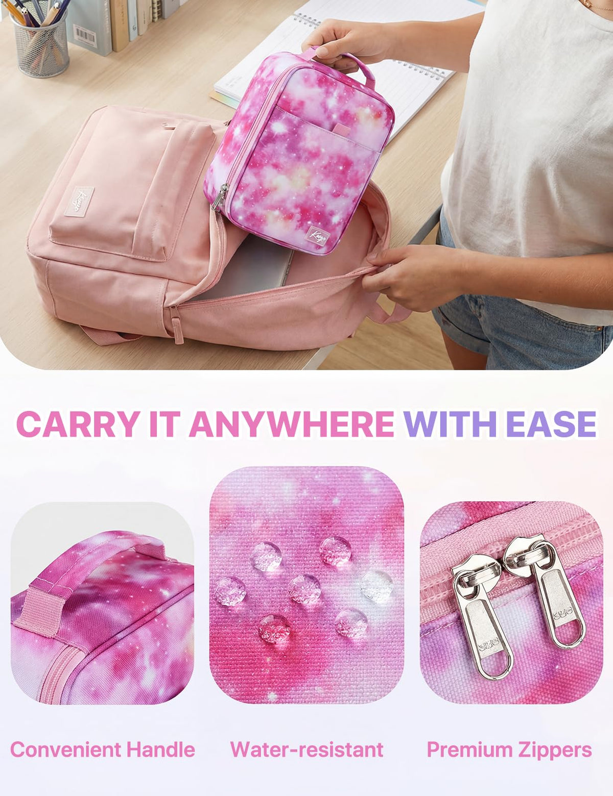 Kasqo Large Pencil Case, 54-Slot Pen & Marker Organizer, Pink Galaxy