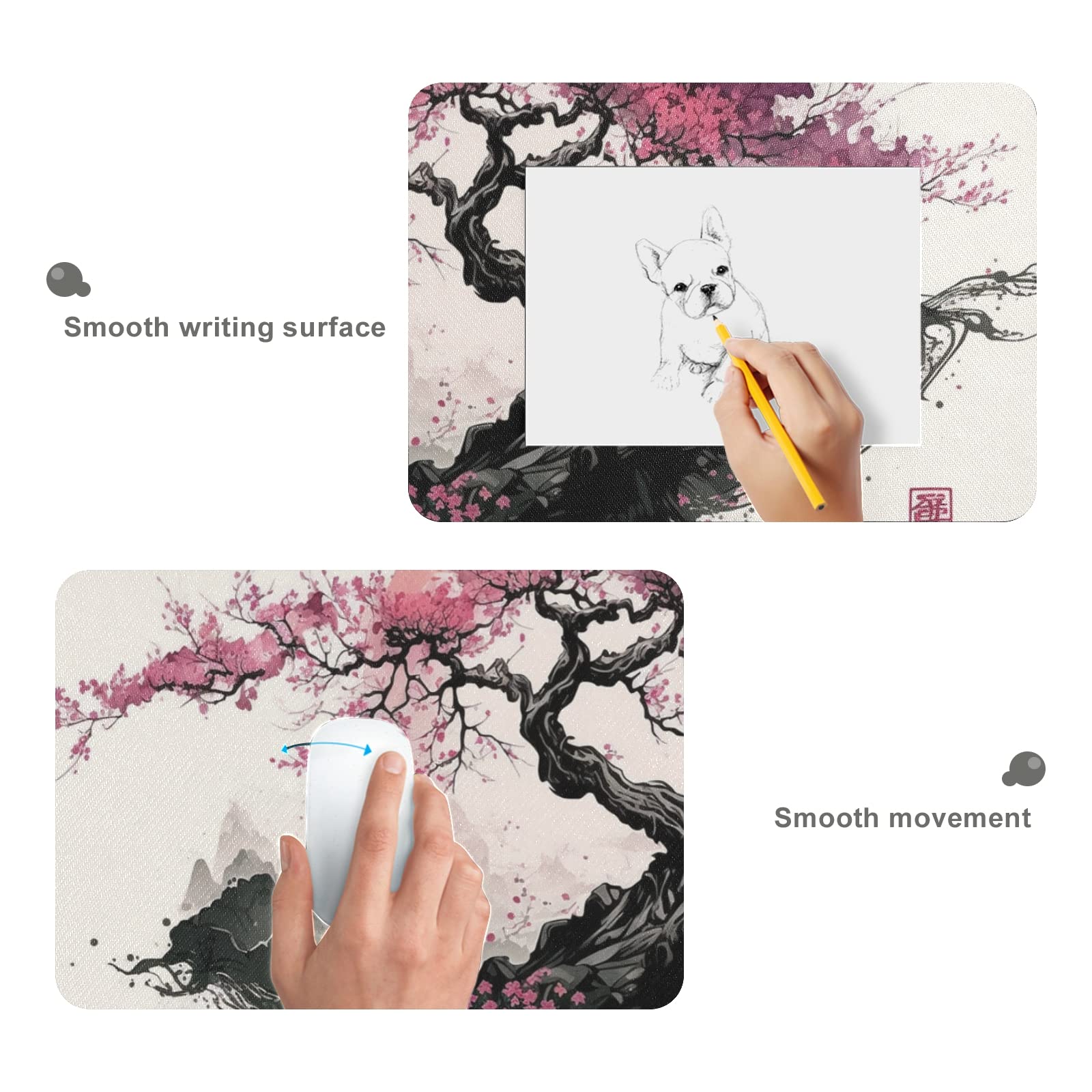 Japanese Art Style XL Mouse Pad - Non-Slip Mouse Pad Protector with Cherry Blossom Sakura Ink