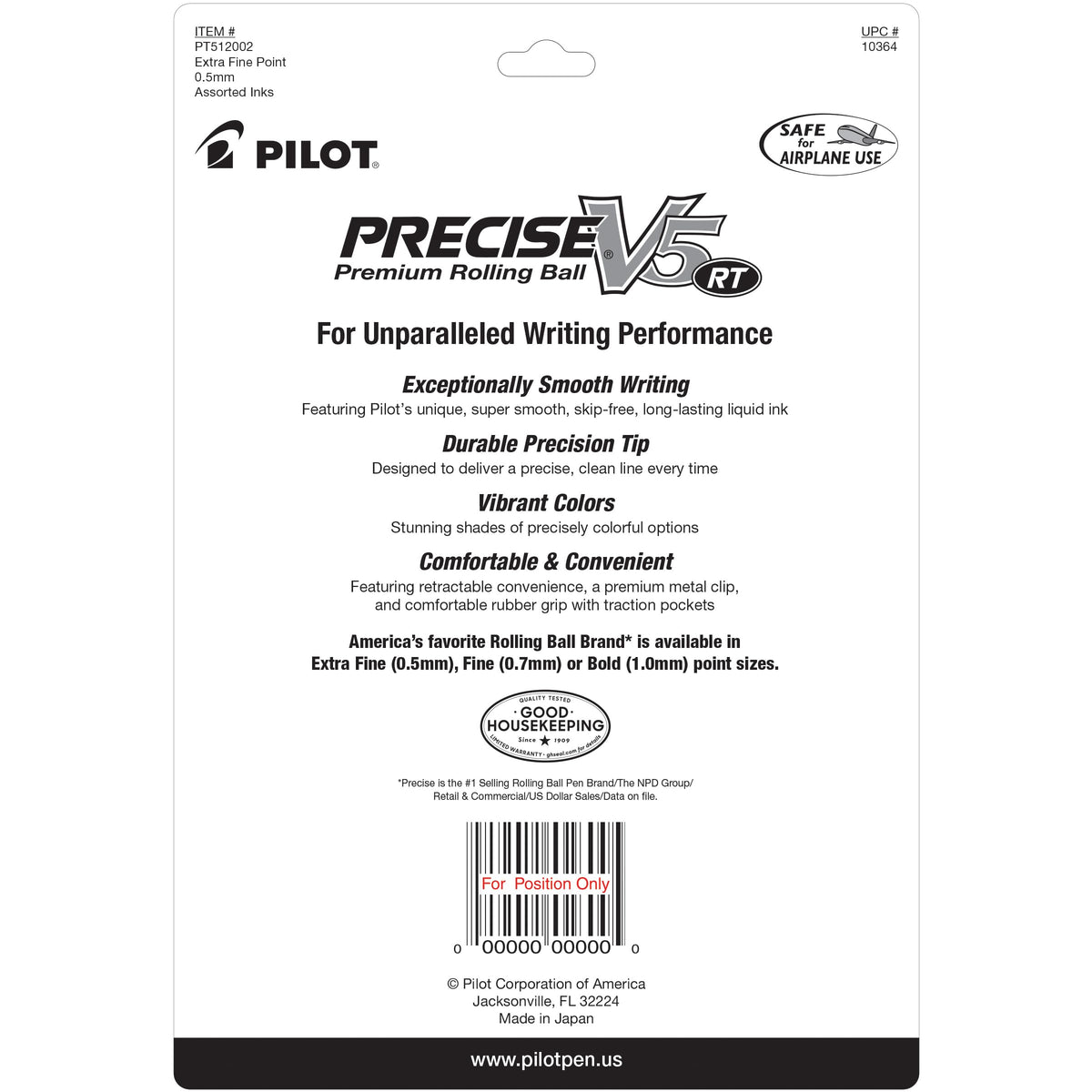 PILOT Precise V5 RT Rolling Ball Pens, 0.5 mm, Assorted, Pack of 12
