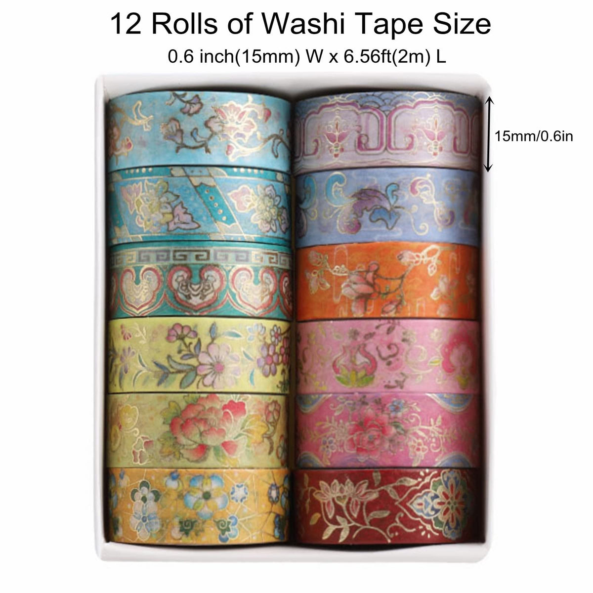 Esweny 12 Rolls Vintage Washi Tape Set, Gold Foil Decorative Masking Tape for Scrapbooking
