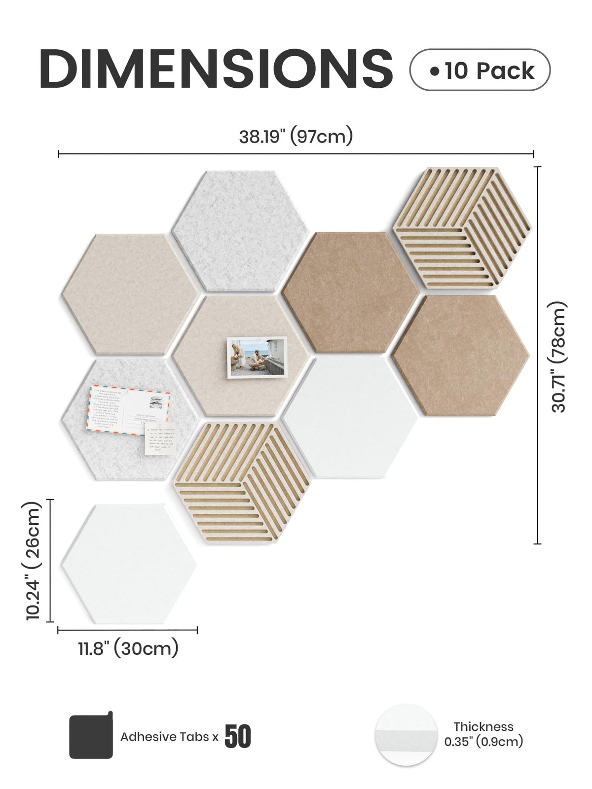 Fluxynara 10-Pack Hexagon Cork Board Alternative, Stone Beige