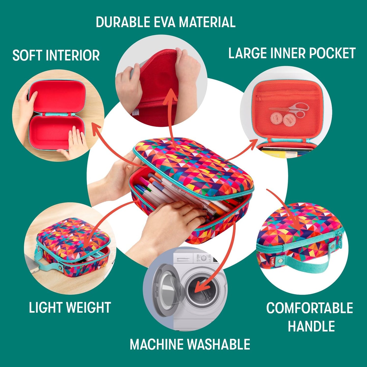 ZIPIT Jumbo Pencil Case, Cute Aesthetic Large Capacity Pencil Box, Colorful