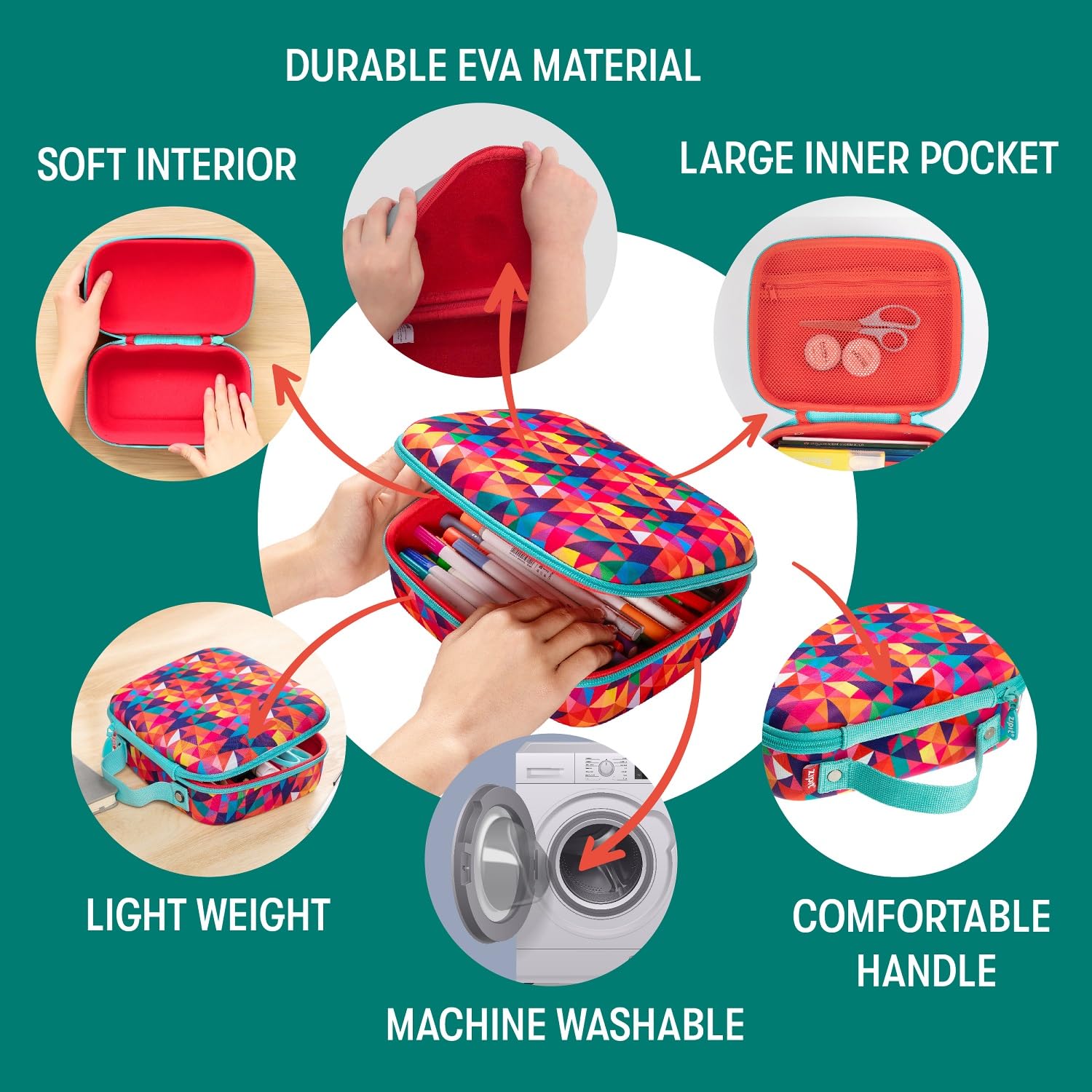 ZIPIT Jumbo Pencil Case, Cute Aesthetic Large Capacity Pencil Box, Colorful