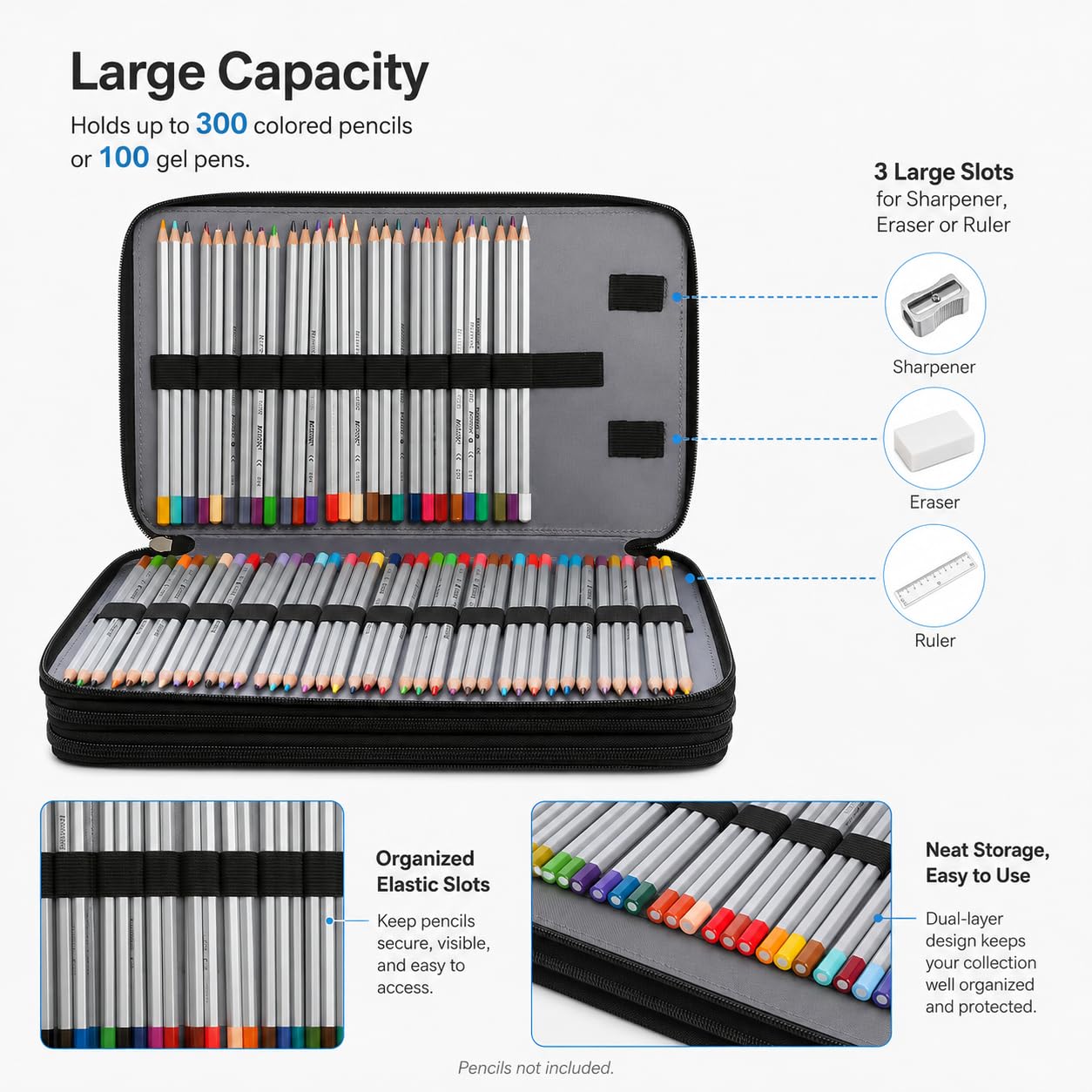 Lbxgap 300 Slots Colored Pencil Case Organizer, 4 Layer Bag