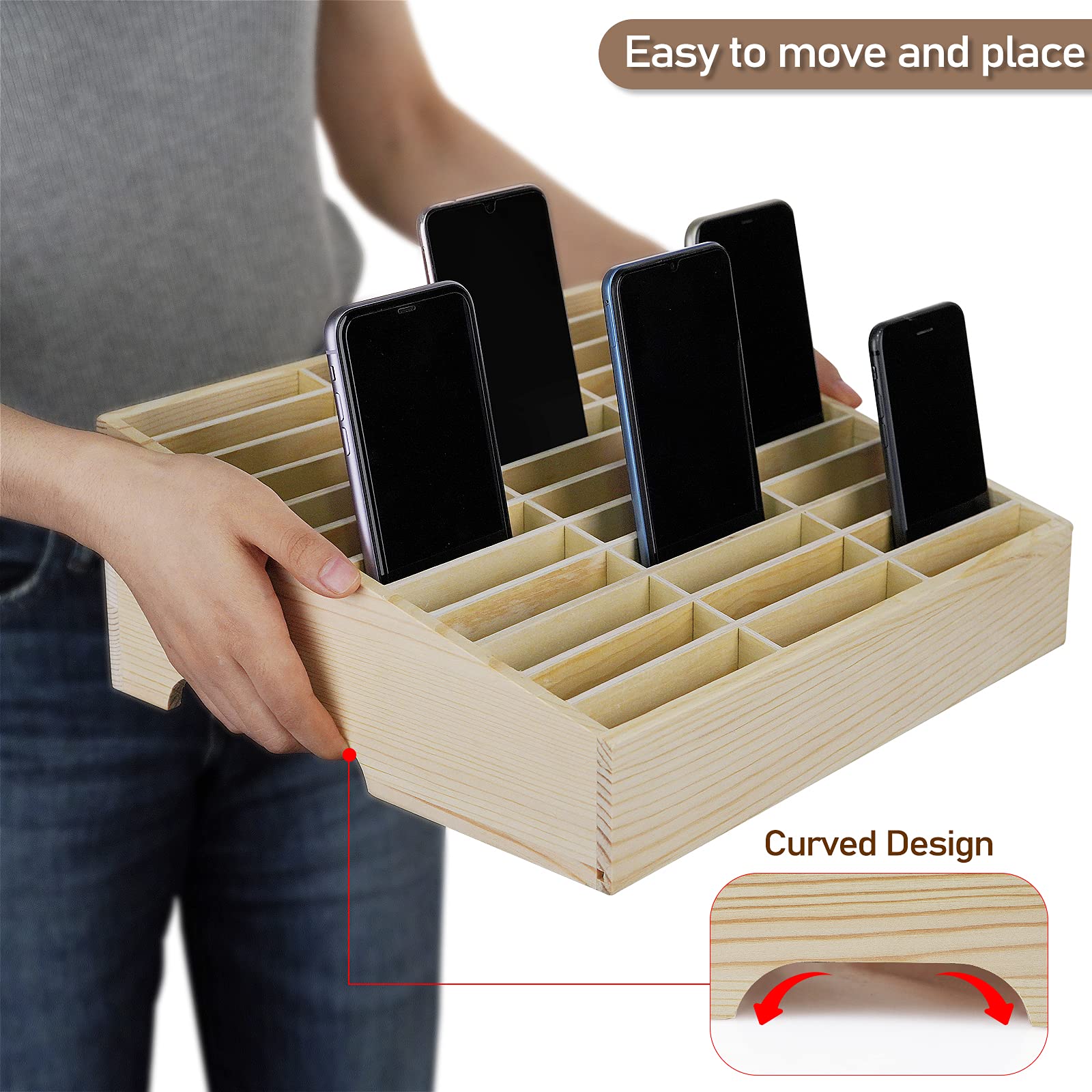 Ozzptuu 36-Grid Wooden Cell Phone Holder Desktop Organizer