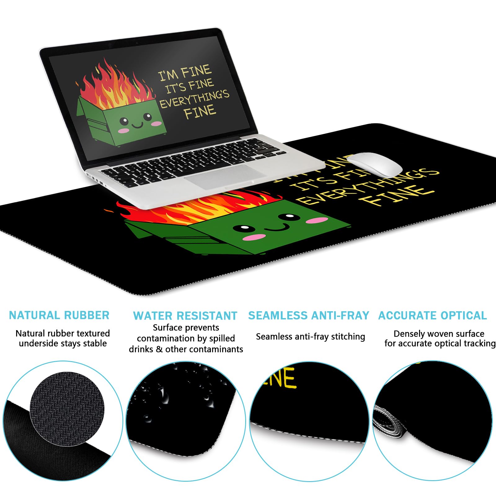 Blusabaca Dumpster on Fire Mouse Pad, Funny Cute Desk Mat Accessories Decor