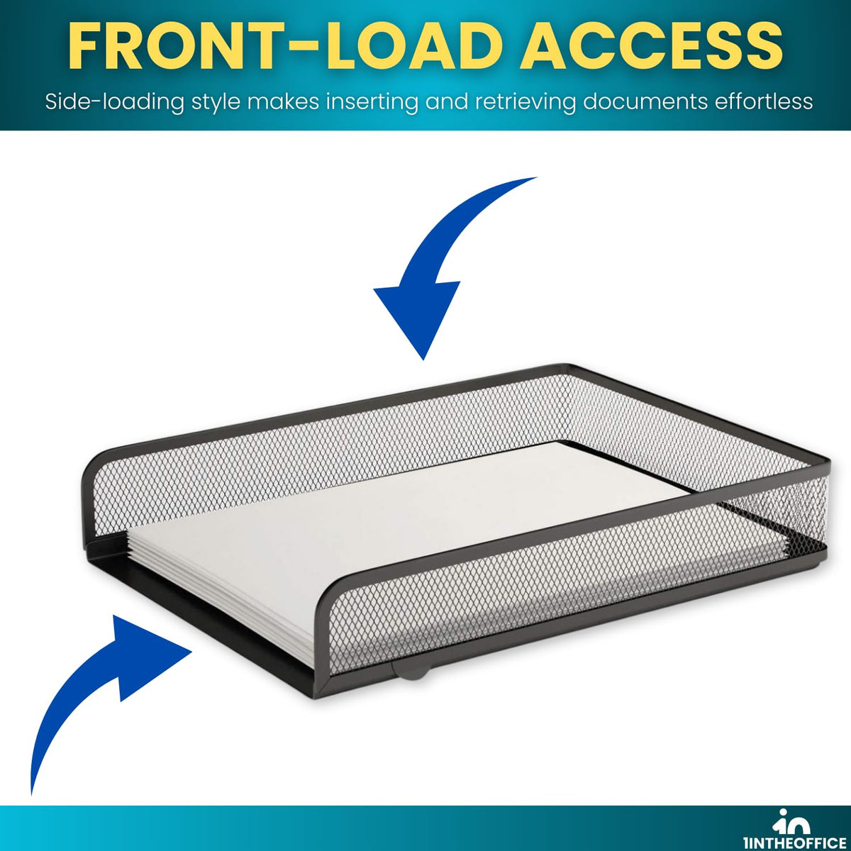 1InTheOffice Desk Trays Stackable Letter Tray, Matte Black Wire Mesh Front-Load Paper Tray
