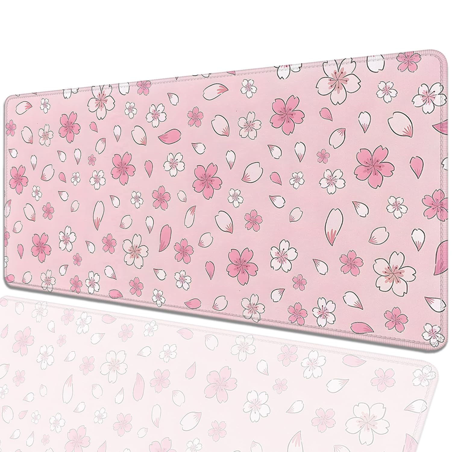 Japanese Cherry Blossoms Extended Desk Pad Mouse Pad,Large Gaming Floral Mouse Mat with Stitched