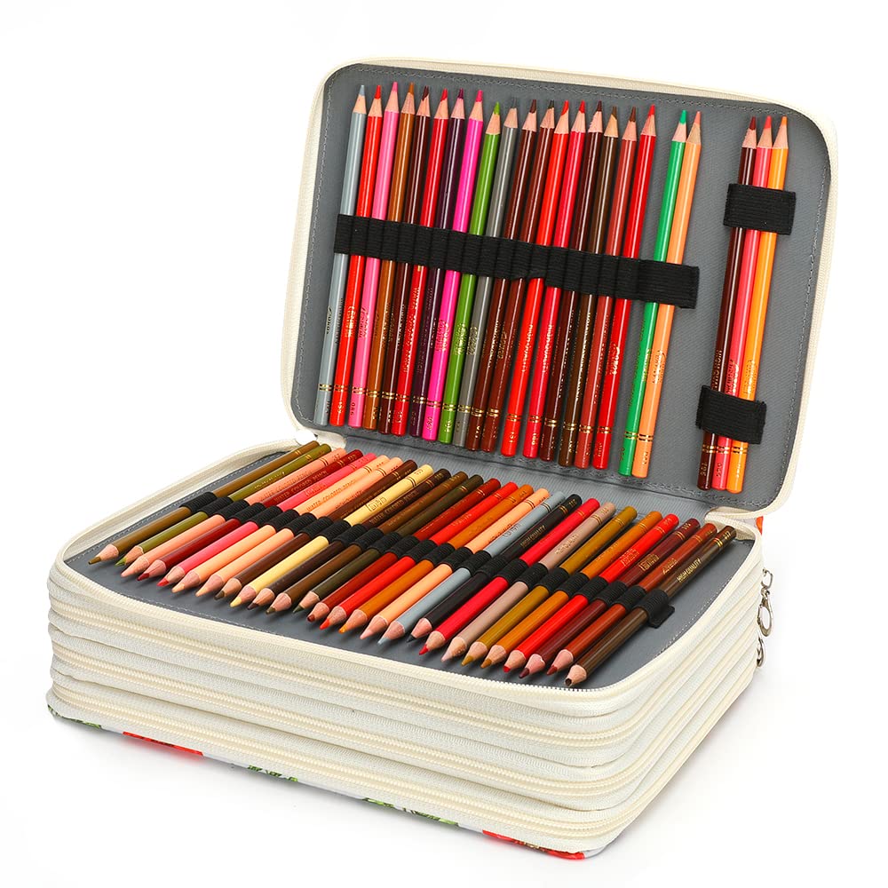Vomgomfom 200 Slots Pencil Case 4-Layer PU Leather, Handle, White
