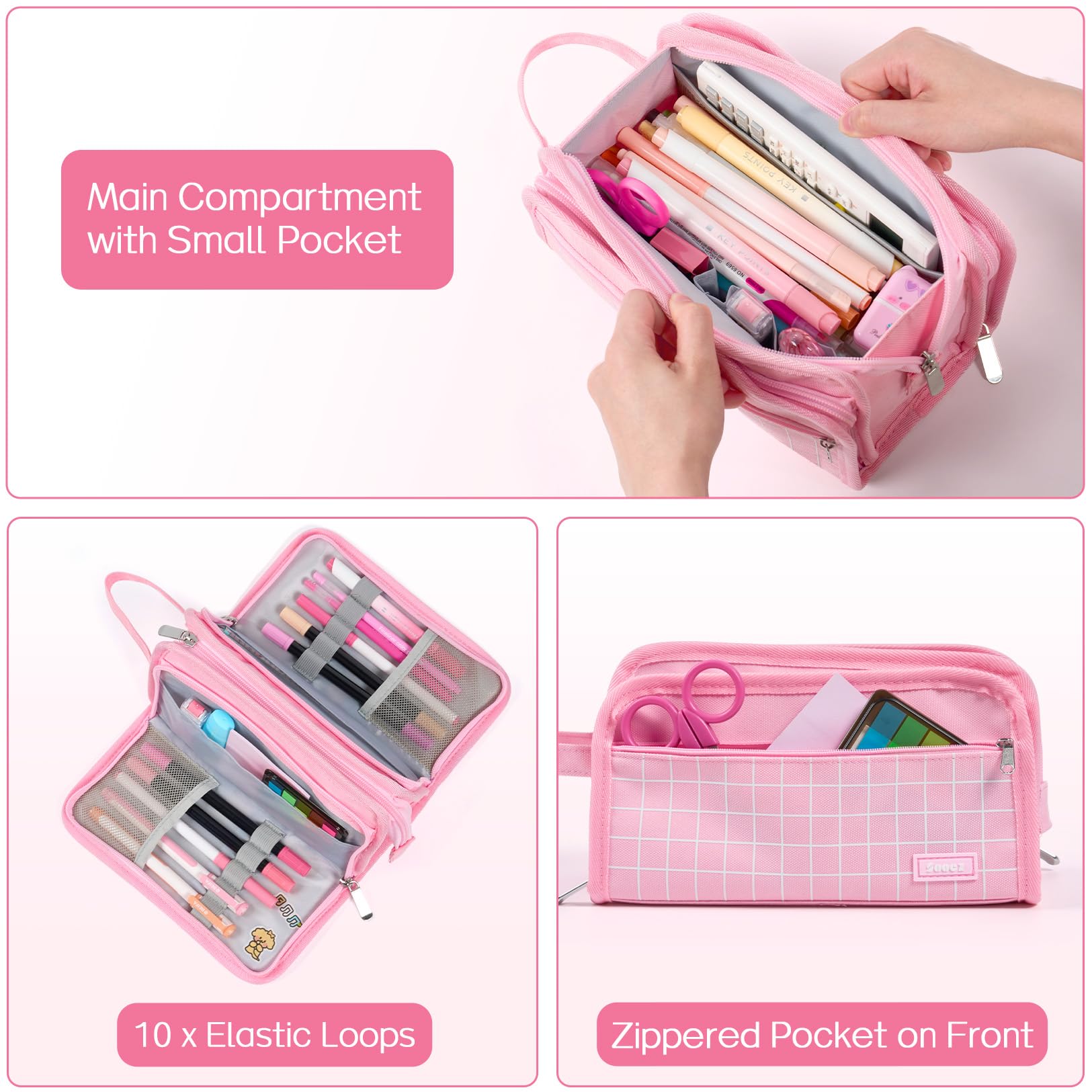 Sooez Big Pencil Case, Pencil Pouch, Pencil Bag, Pencil Box,Celadon & Plaid