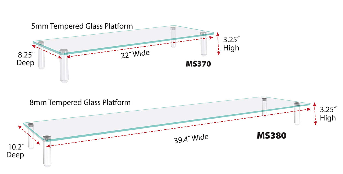 Kantek Glass Monitor Riser with 5mm Tempered Glass Platform and 40-Pound Capacity, 22-Inch W x