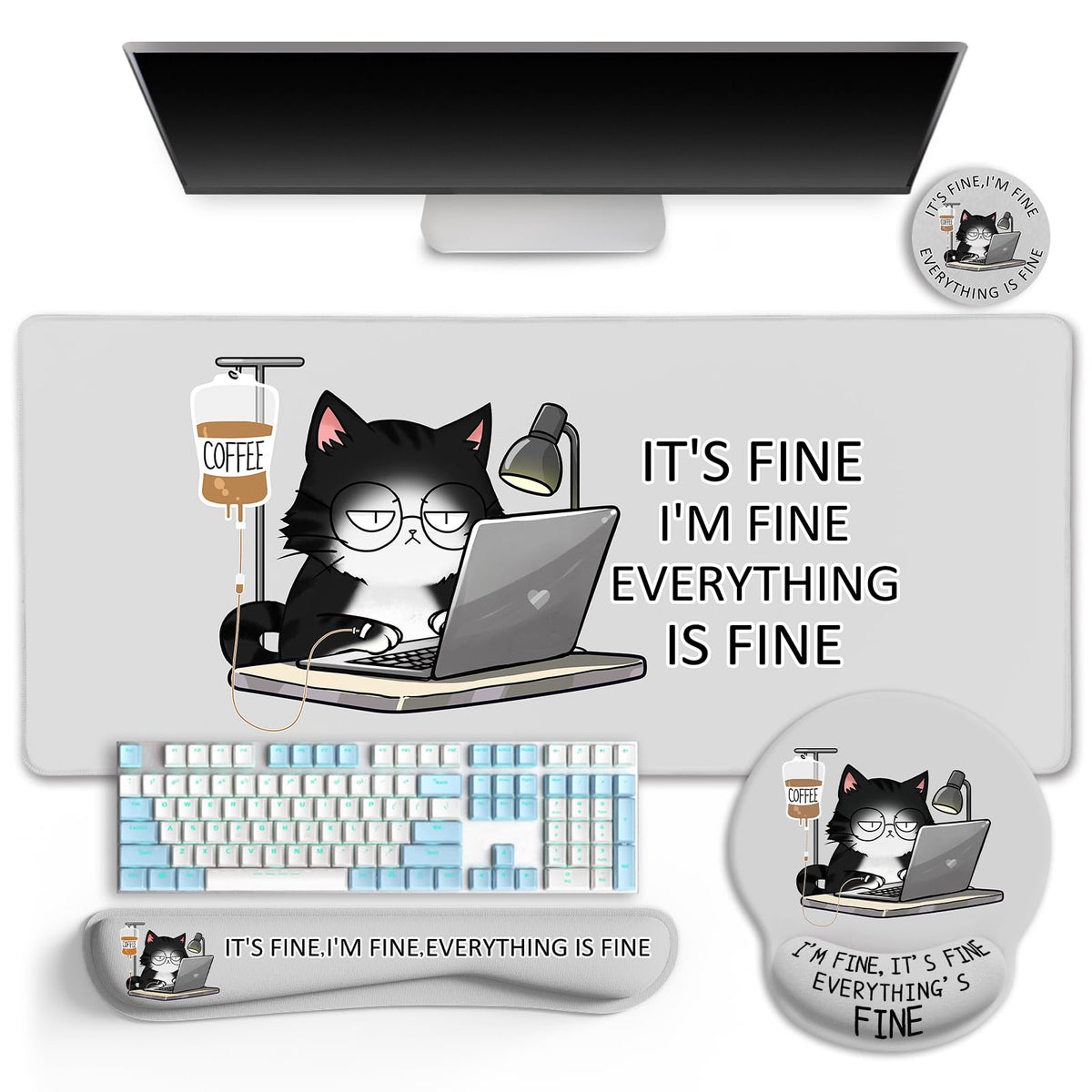 LIMKRIAN Cat Ergonomic Mouse Pad with Wrist Rest Desk Mat Sets Accessories