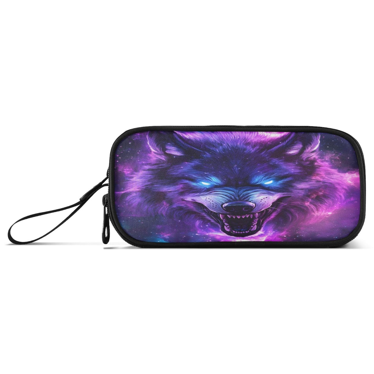 BOENLE Blue Eyes Wolf Purple Galaxy Pencil Case Box Boys Girls Large Pencil Pouch Zipper