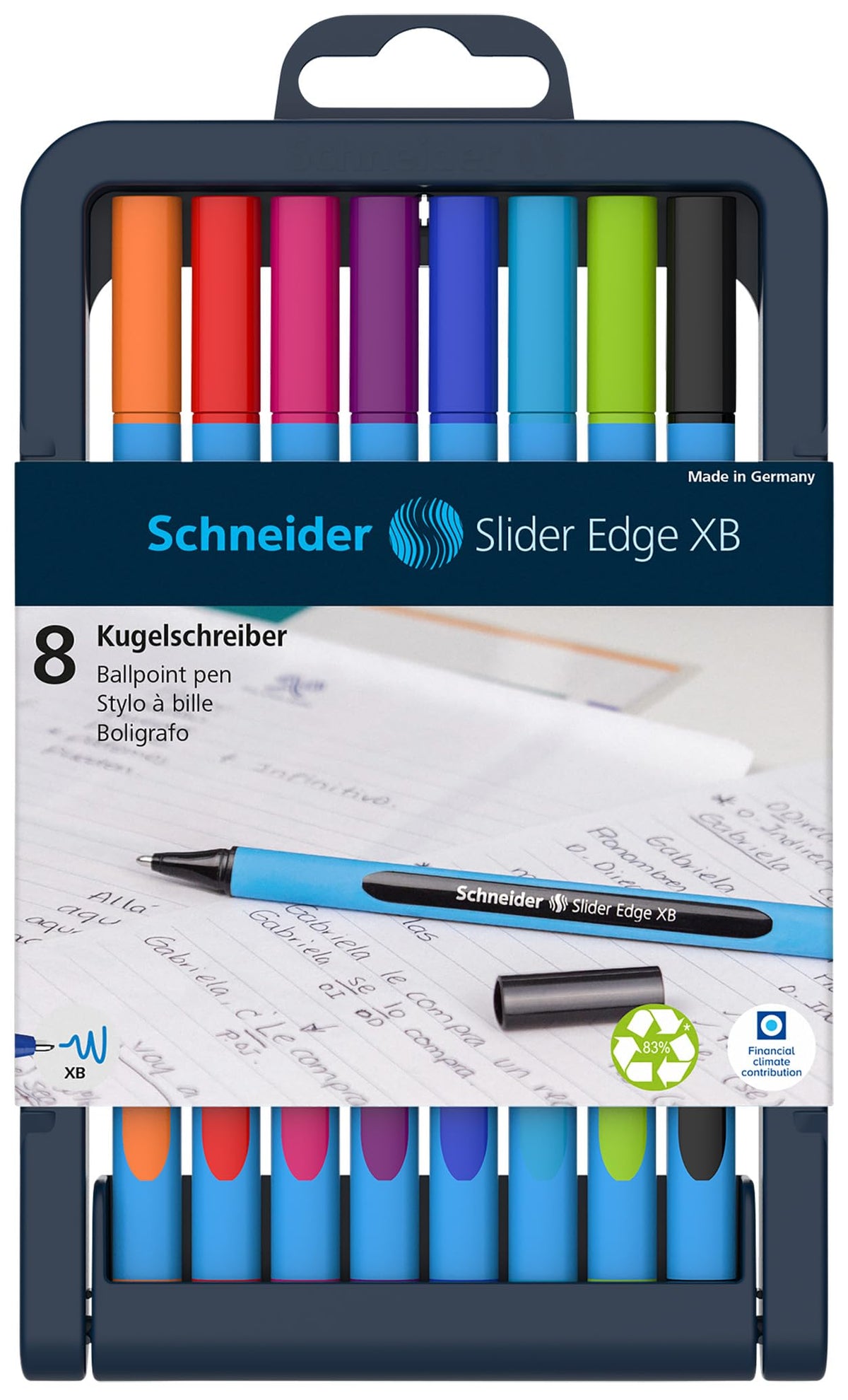 Schneider Slider Edge XB (Extra Broad) Ballpoint Pen, 1.4 mm, Light Blue Barrel, Assorted Ink
