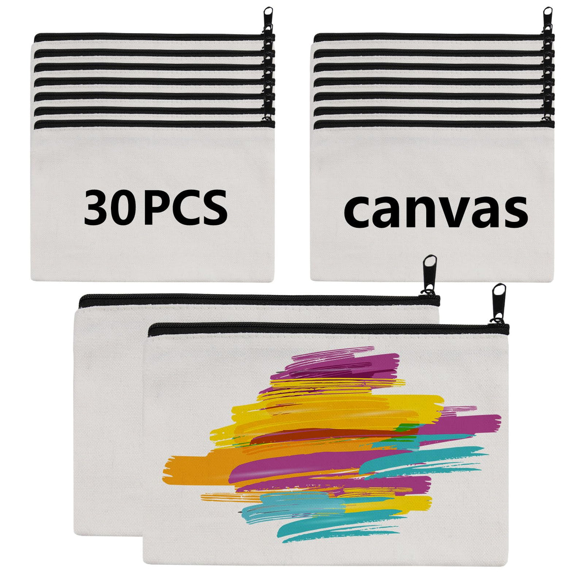 30 pcs Sublimation Blanks Makeup Bags Bulk, Black Zipper Canvas Pencil Bag,Polyester Tote Bags for